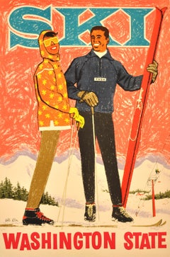 Original Vintage Winter Sport Poster Ski Washington State Willi Allen Midcentury