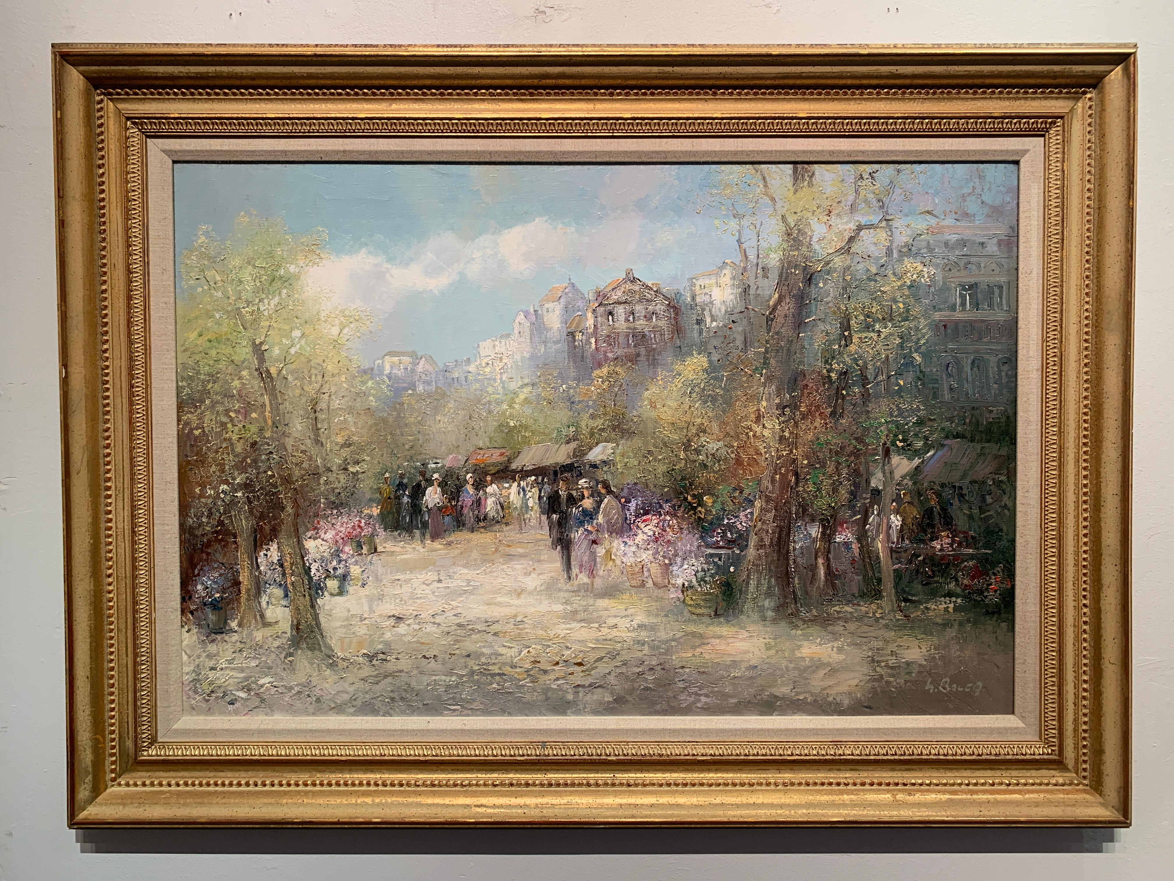 „Calm Afternoon“, Willi Bauer, Öl/Leinwand, 24x36, impressionistische Gartenparty (Impressionismus), Painting, von Willi BAUER