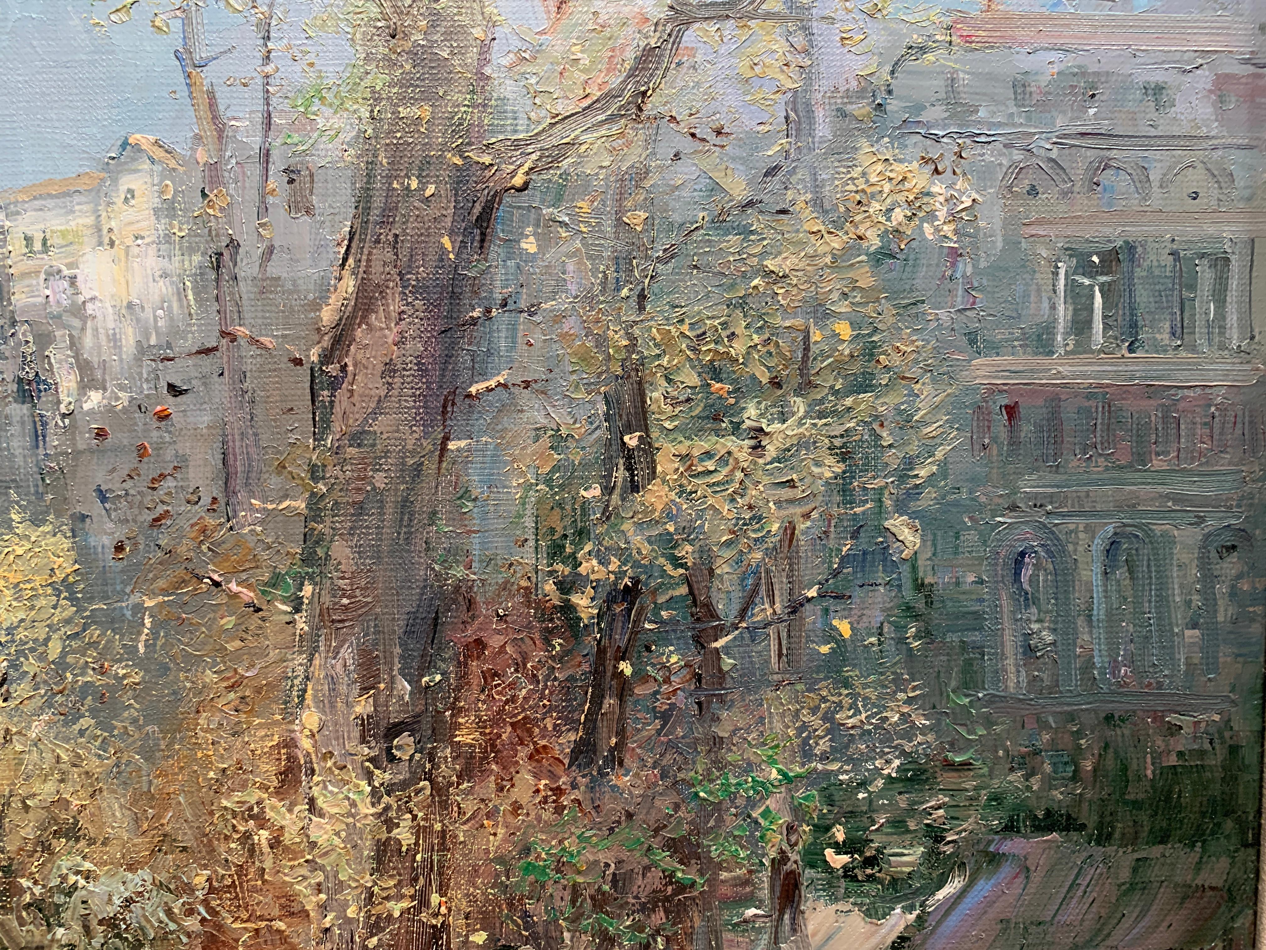 „Calm Afternoon“, Willi Bauer, Öl/Leinwand, 24x36, impressionistische Gartenparty im Angebot 1