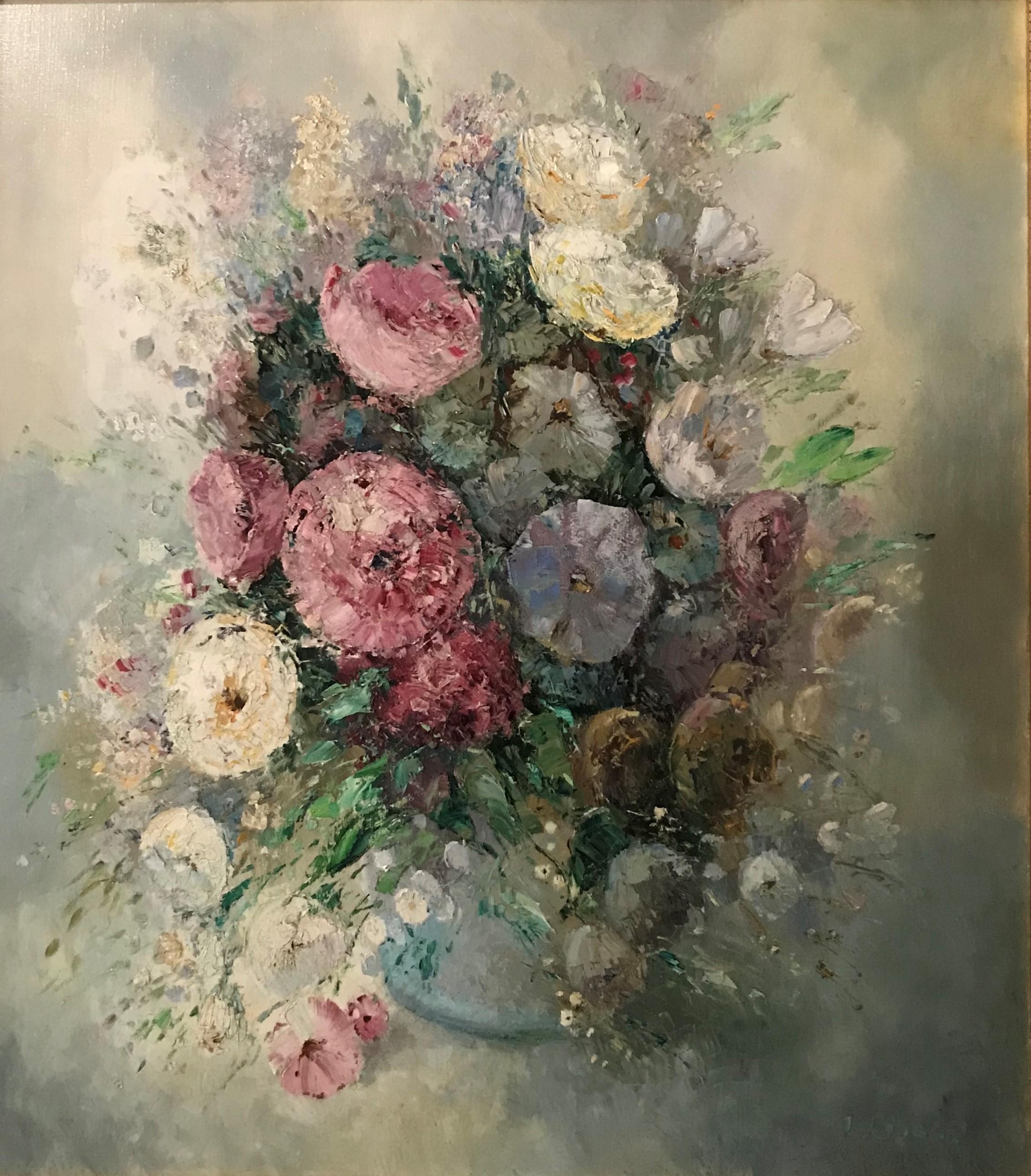 Blumenstillleben mit Blumenmotiv – Painting von Willi BAUER