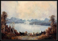 WILLI BAUER Original OIL PAINTING on CANVAS Nautical Art Landscape Signed LARGE