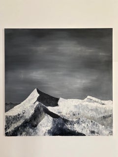 Alpiner Berg - zeitgenössisches expressionistisches Gemälde, Schwarz-Weiß-Landschaft