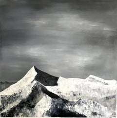 Alpine Mountain - contemporary expressionistic painting, black & white landscape