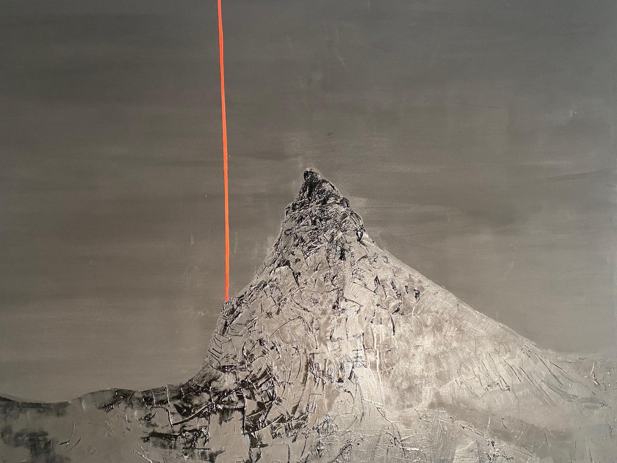 Matterhorn - gamme de montagnes noires et blanches expressionnistes contemporaines avec rouge - Painting de Willi Bucher