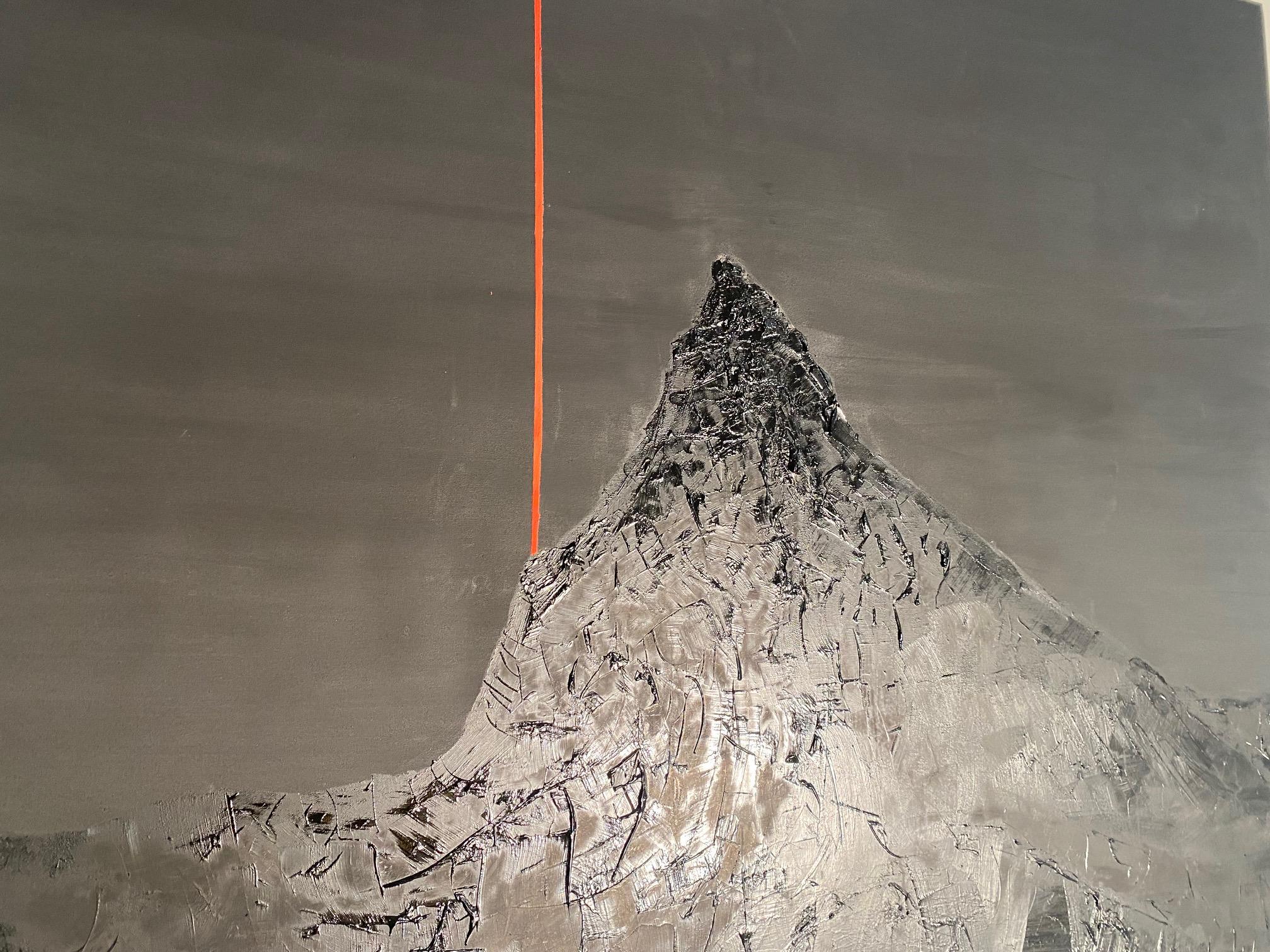 Matterhorn - gamme de montagnes noires et blanches expressionnistes contemporaines avec rouge - Expressionnisme abstrait Painting par Willi Bucher