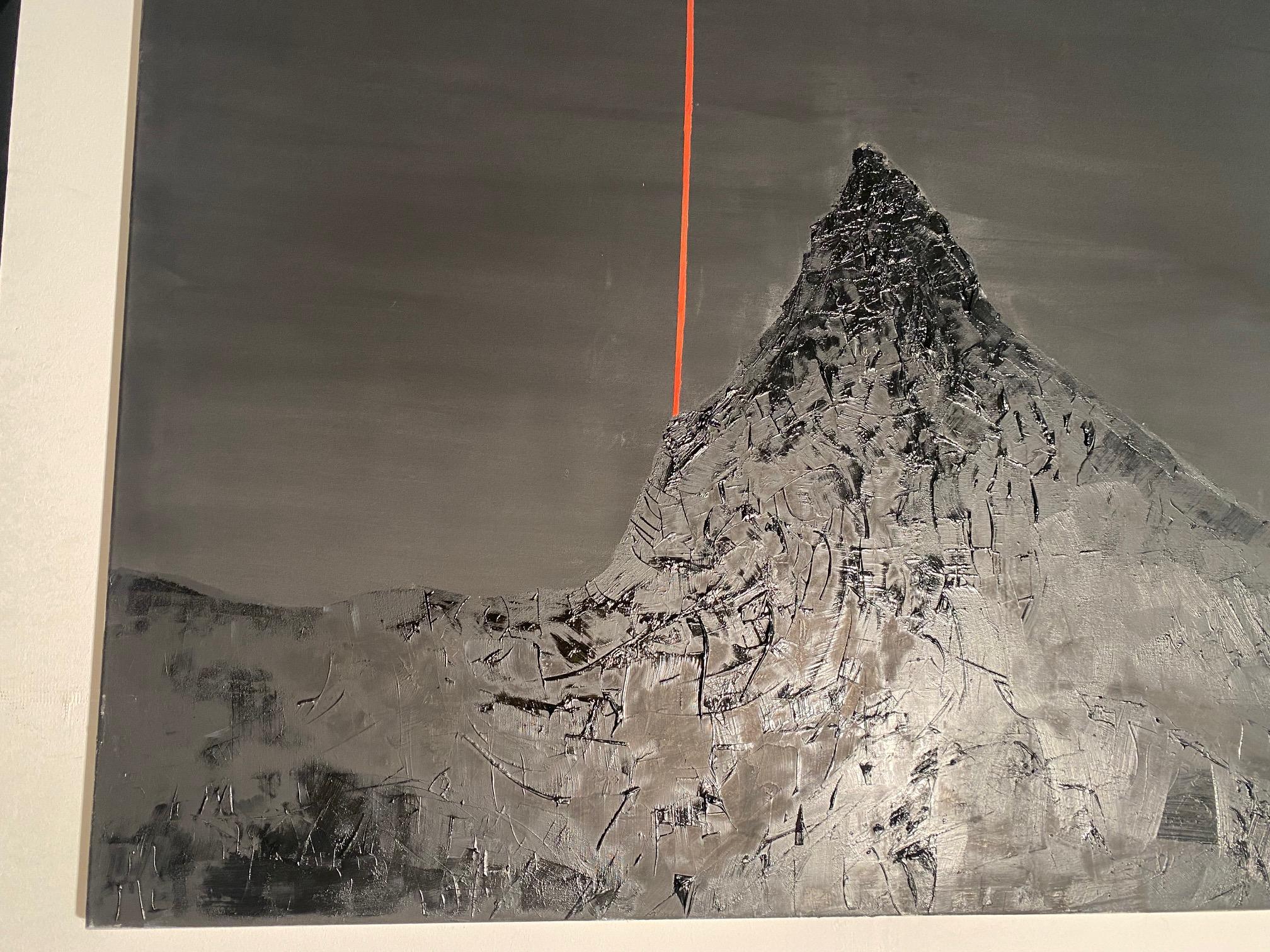 Matterhorn - gamme de montagnes noires et blanches expressionnistes contemporaines avec rouge - Gris Animal Painting par Willi Bucher