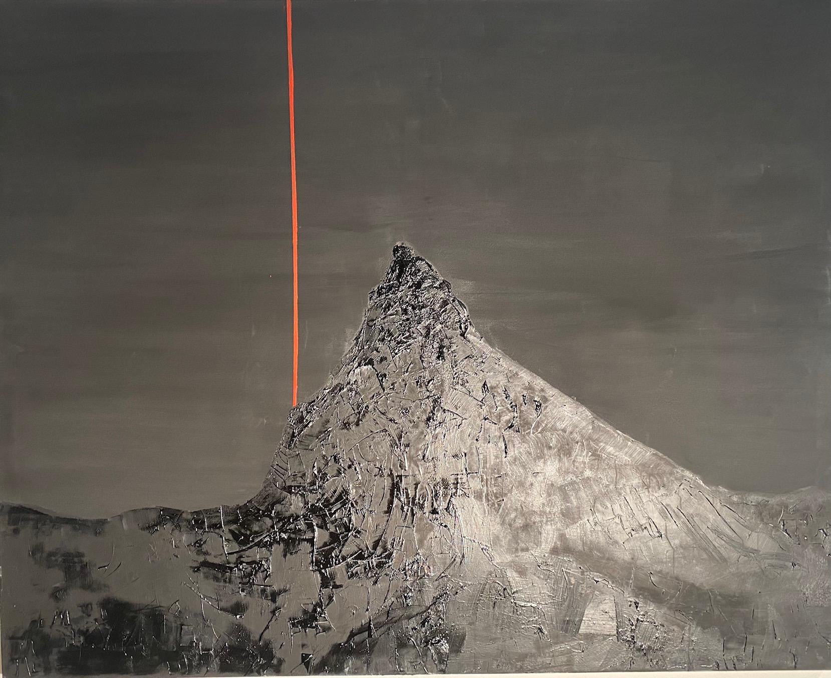 Animal Painting Willi Bucher - Matterhorn - gamme de montagnes noires et blanches expressionnistes contemporaines avec rouge