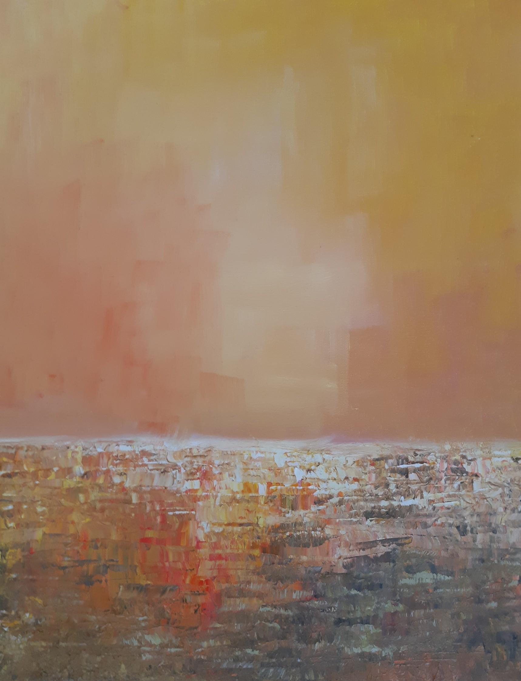 Abstract Painting Willi Bucher - Orange - peinture abstraite expressionniste contemporaine, paysage métaphysique