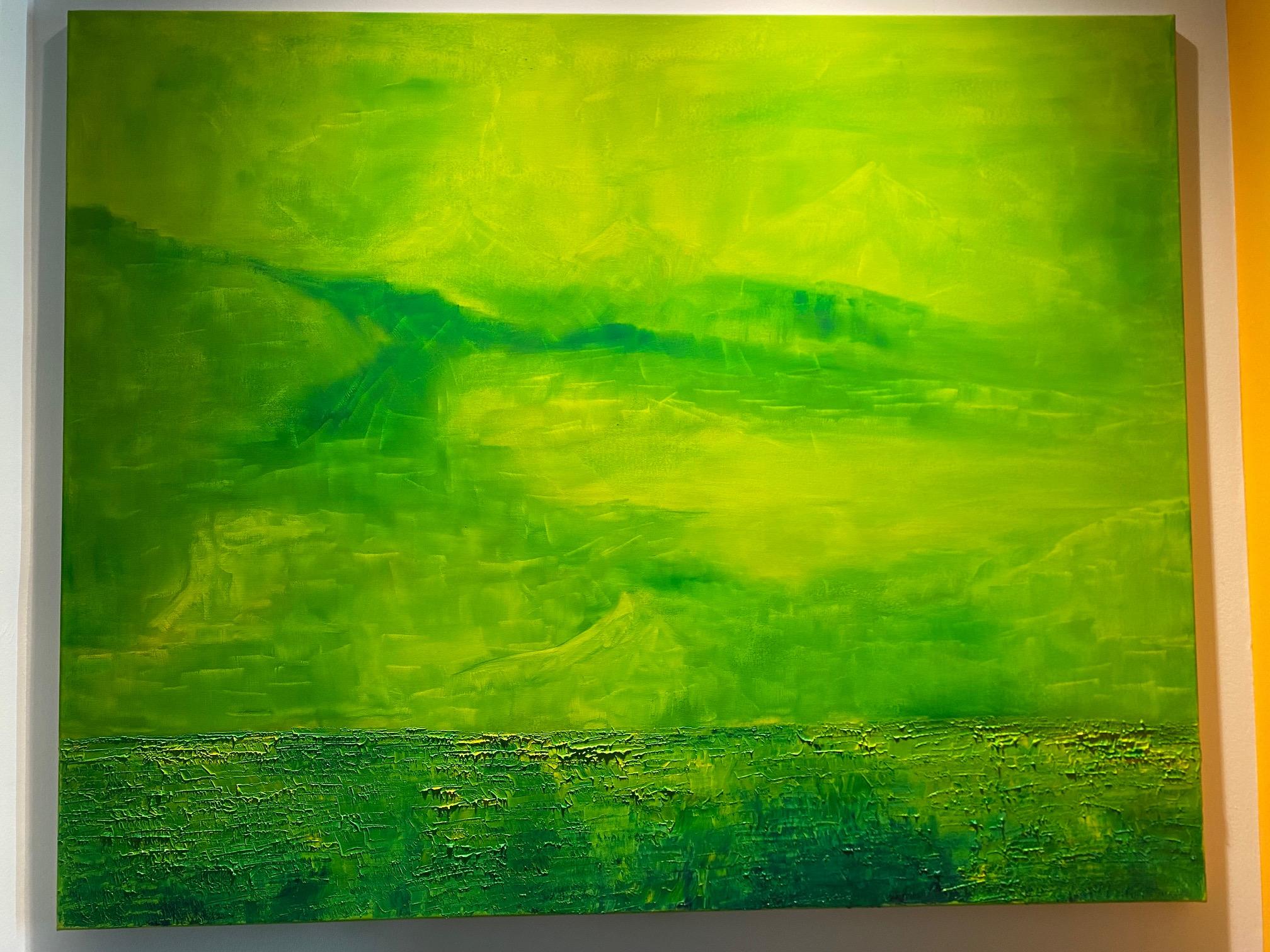 Sans titre - peinture abstraite expressionniste contemporaine, paysage vert - Painting de Willi Bucher