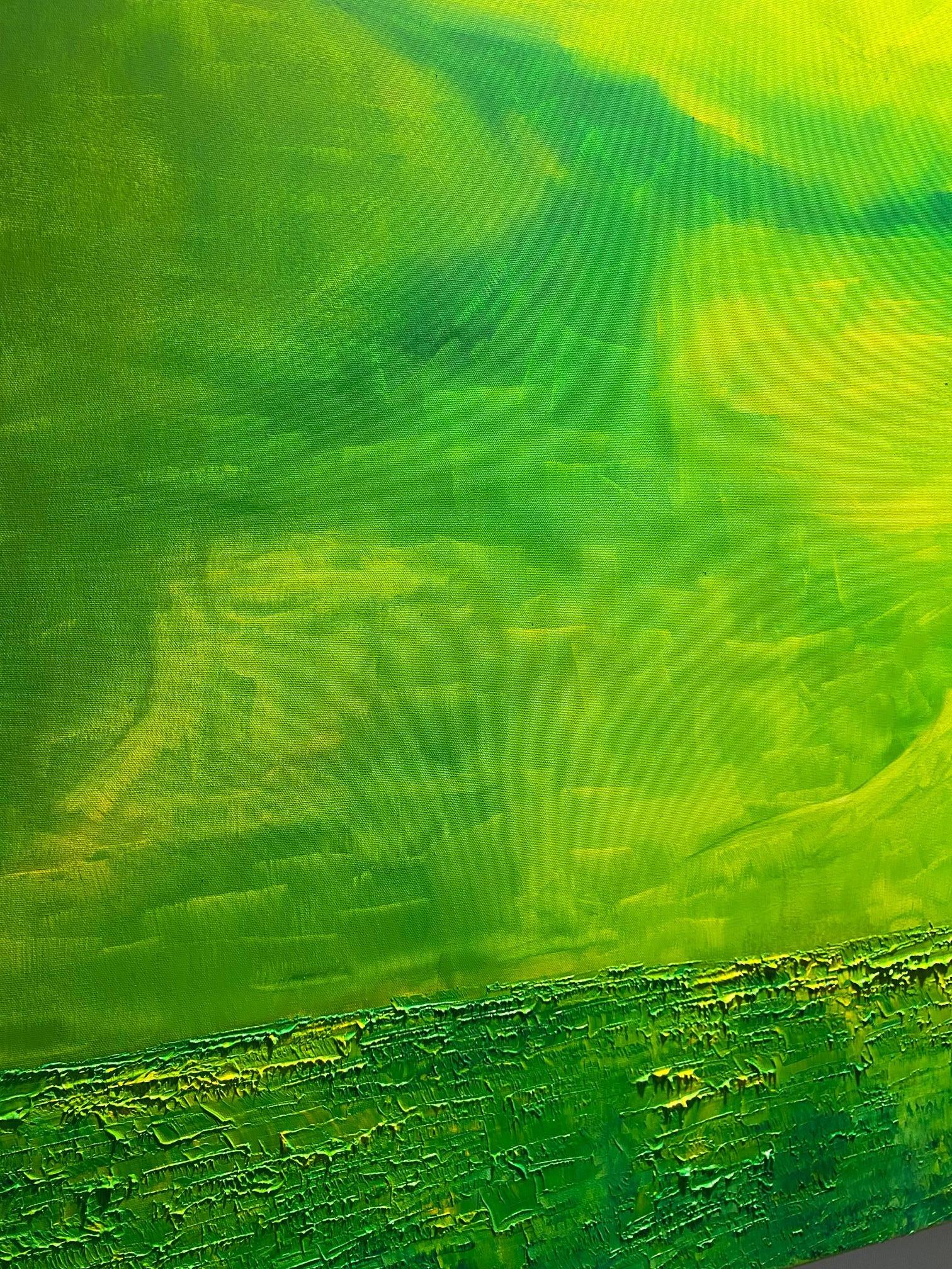 Sans titre - peinture abstraite expressionniste contemporaine, paysage vert - Vert Abstract Painting par Willi Bucher