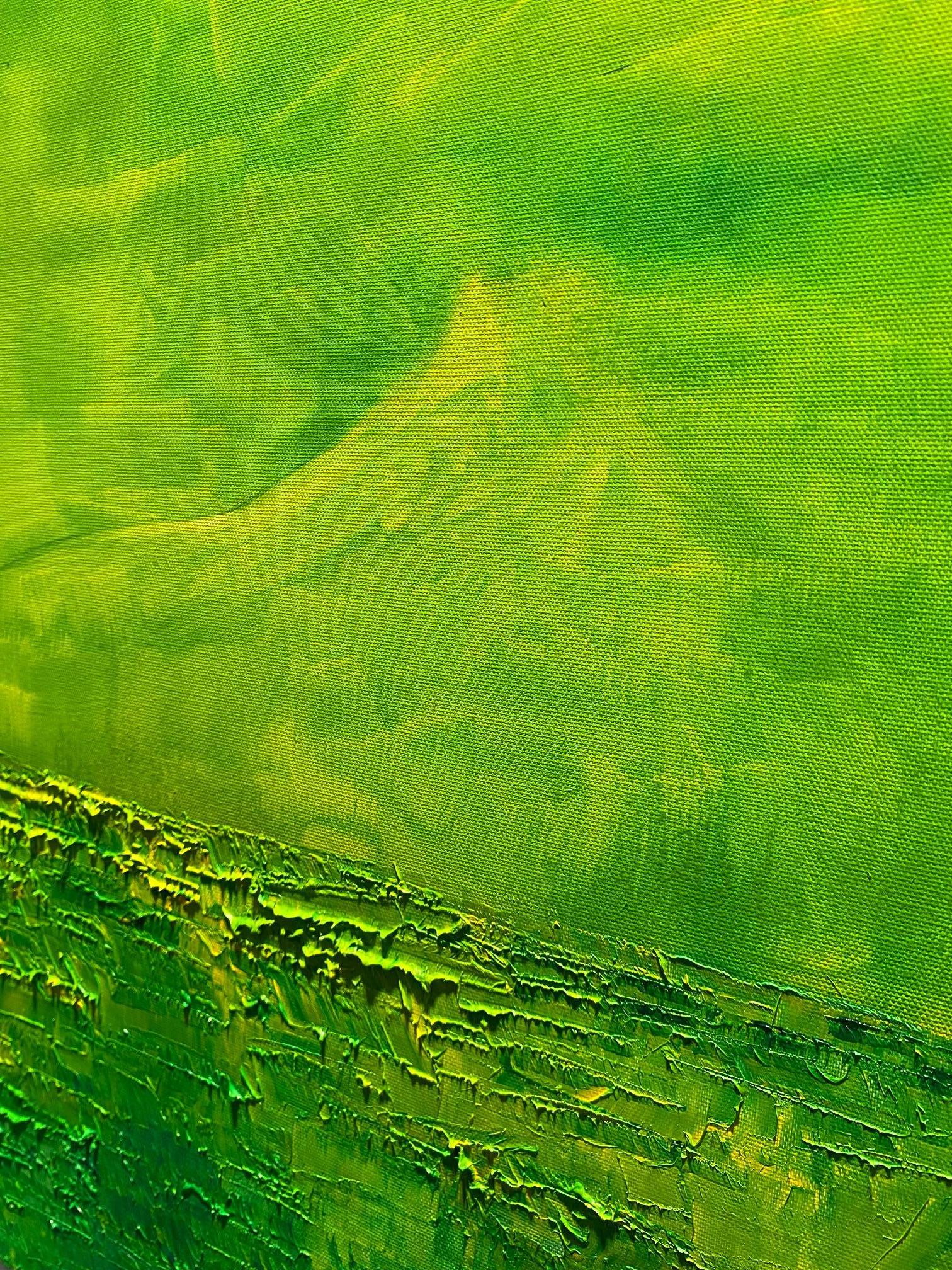 Sans titre - peinture abstraite expressionniste contemporaine, paysage vert en vente 2