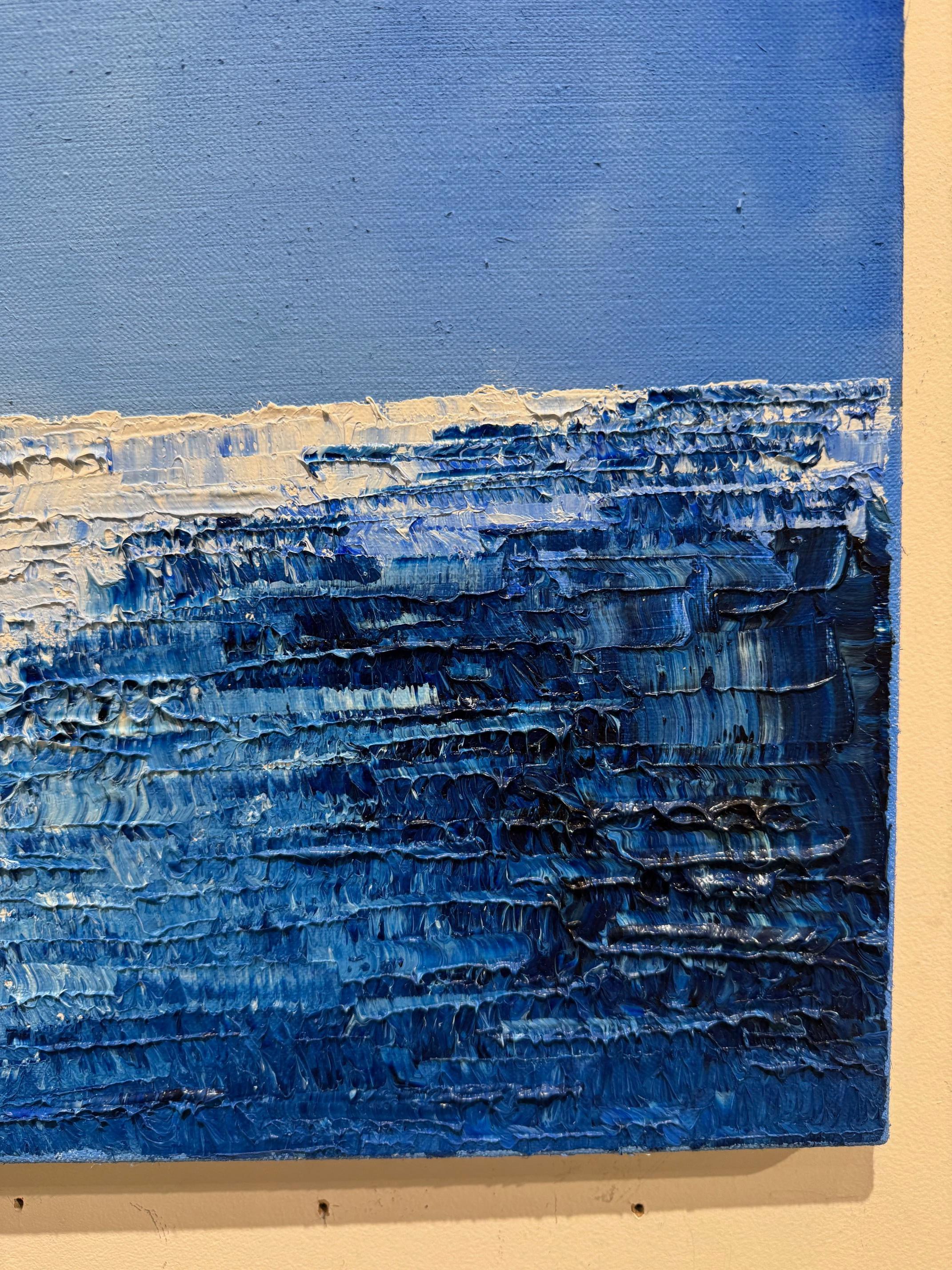 Without Title - abstract expressionist water horizon blue oil painting - Abstract Expressionist Painting by Willi Bucher