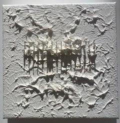 Without Title - white minimalist painting with pins abstract expressionist