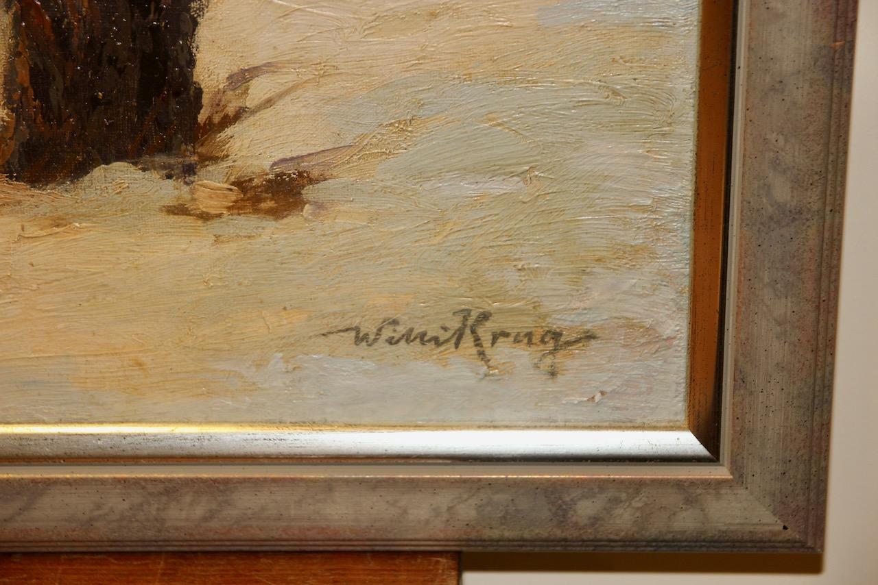 Antique Oil Painting by Willi Krug, 