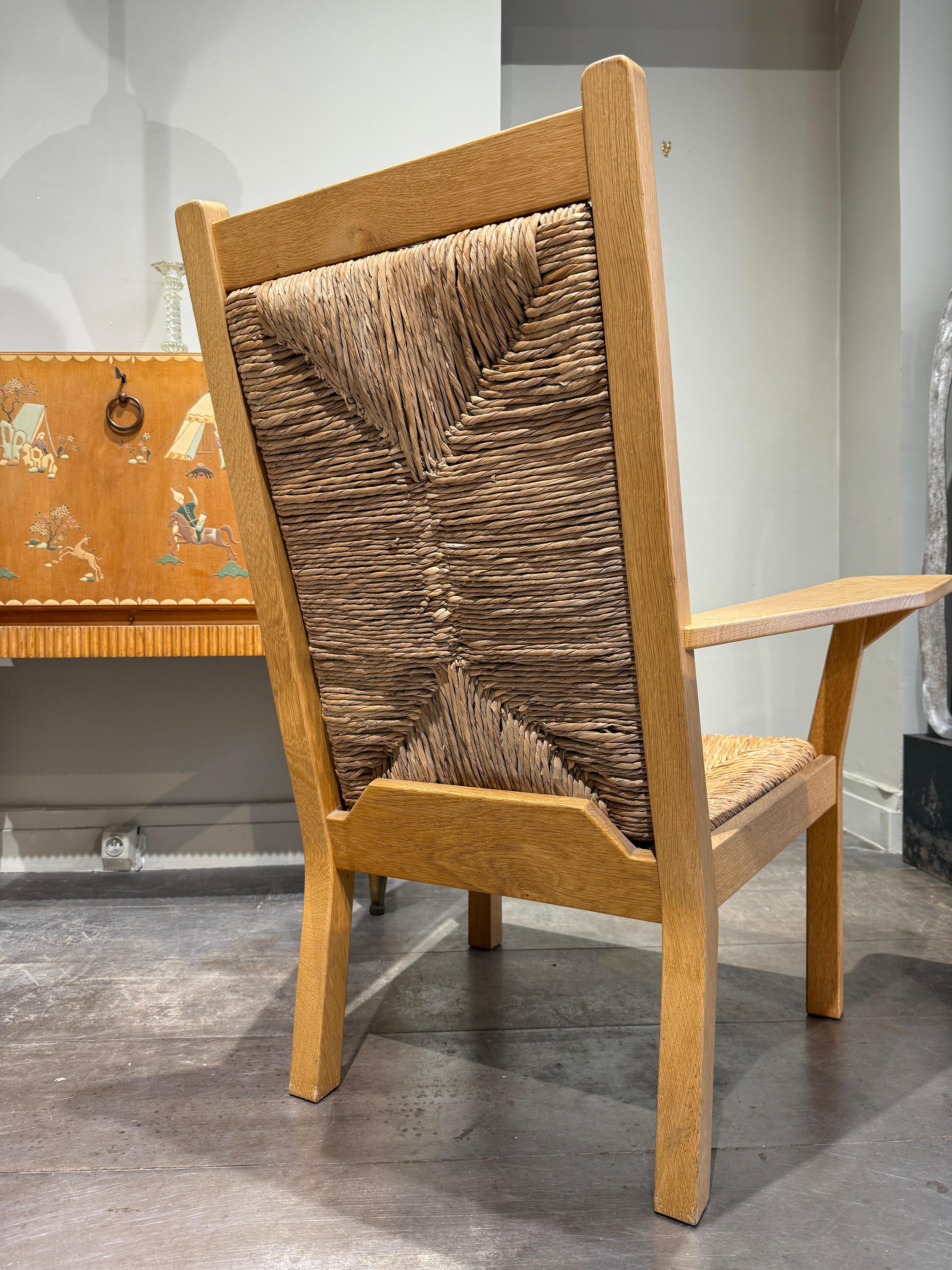 Willi Ohler Sillón de roble y junco Alemania 1960 Alemán en venta