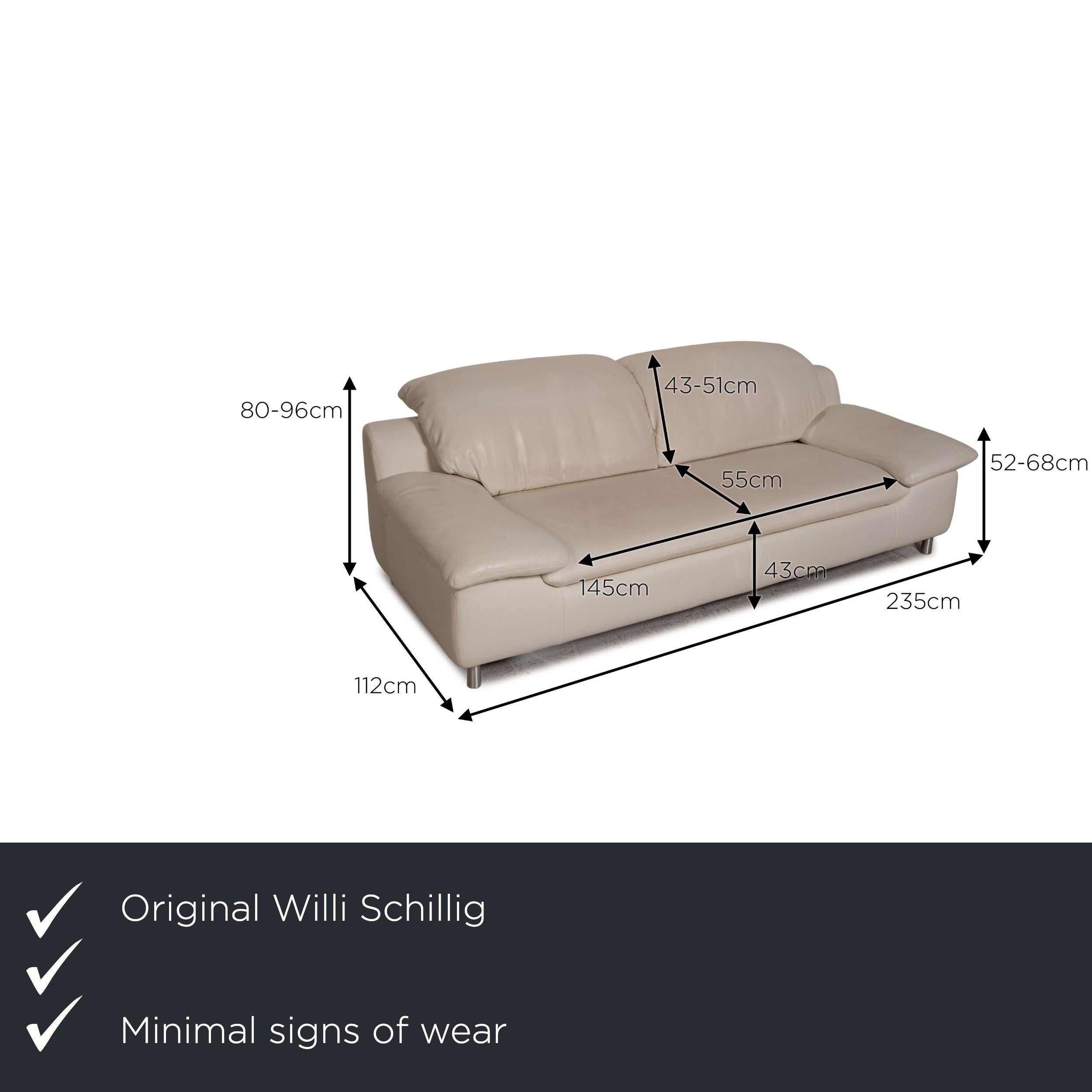 Wir präsentieren Ihnen ein Willi Schillig Amore Ledersofa creme Dreisitzer Couch Funktion.

Produktabmessungen in Zentimetern:

Tiefe: 112
Breite: 235
Höhe: 80
Sitzhöhe: 43
Resthöhe: 52
Sitztiefe: 55
Sitzbreite: 145
Rückenhöhe: 43.

 