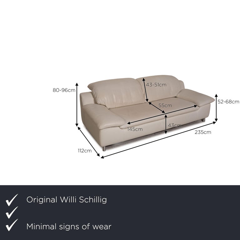 Willi Schillig Amore Leather Sofa Cream Three-Seater Couch Function For  Sale at 1stDibs