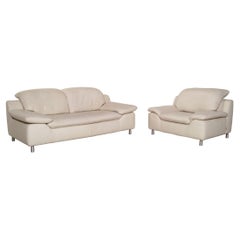 Willi Schillig Amore Leather Sofa Set Cream 1x Three-Seater 1x Armchair Function