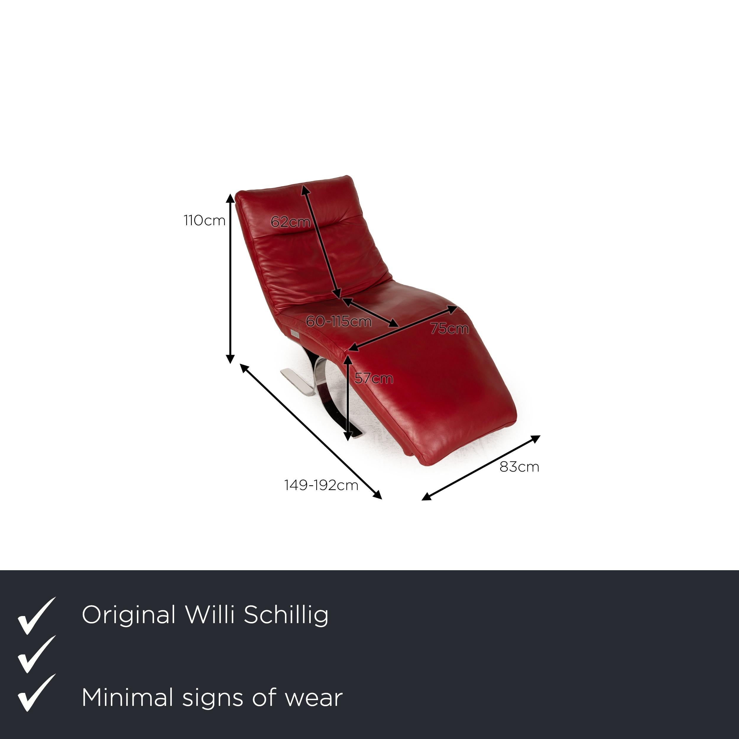 We present to you a Willi Schillig Daily Dreams leather lounger red function relaxation function.


Product measurements in centimeters:

depth: 149
width: 83
height: 110
seat height: 57
rest height: 
seat depth: 60
seat width: 75
back