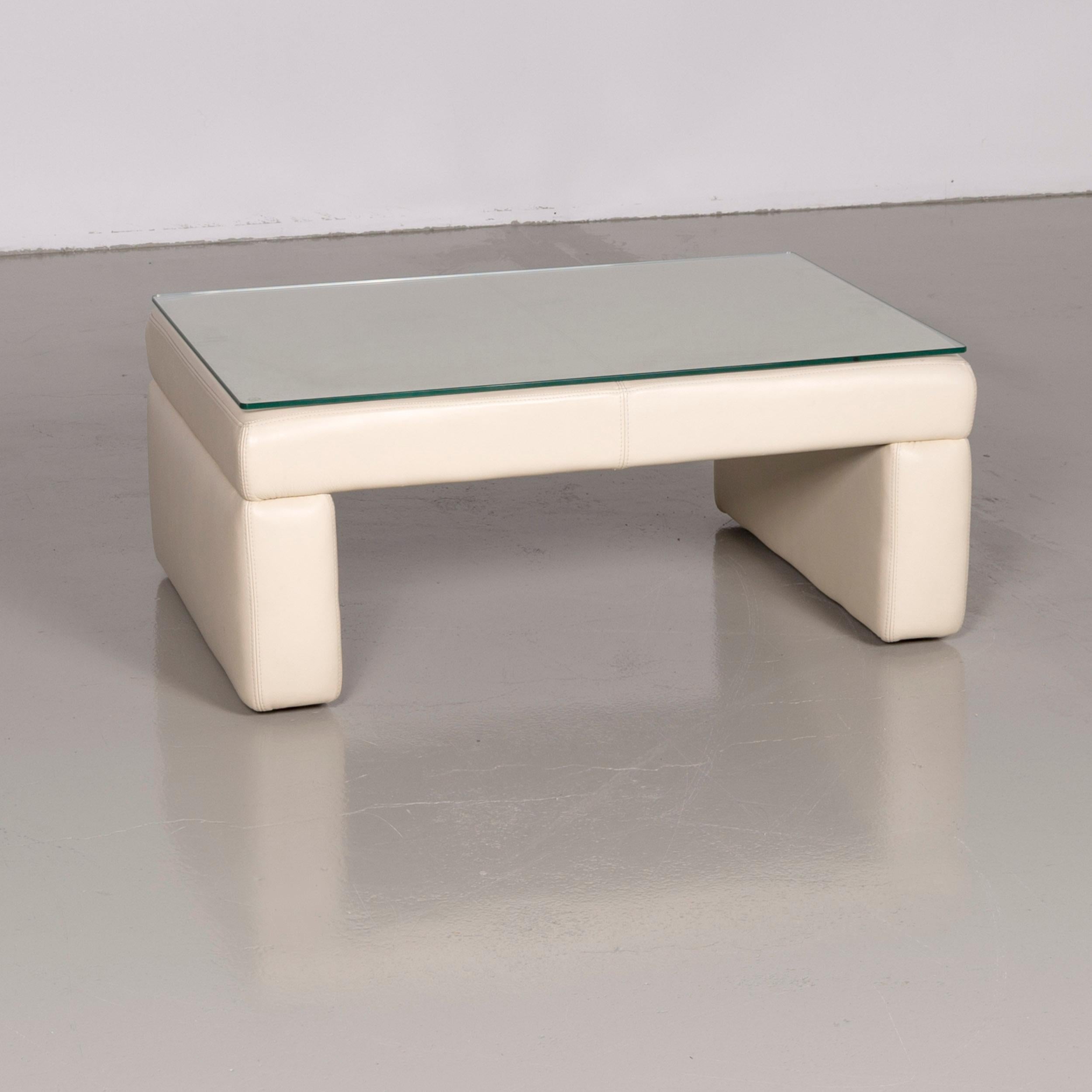 Willi Schillig designer coffee table crème leather glass.