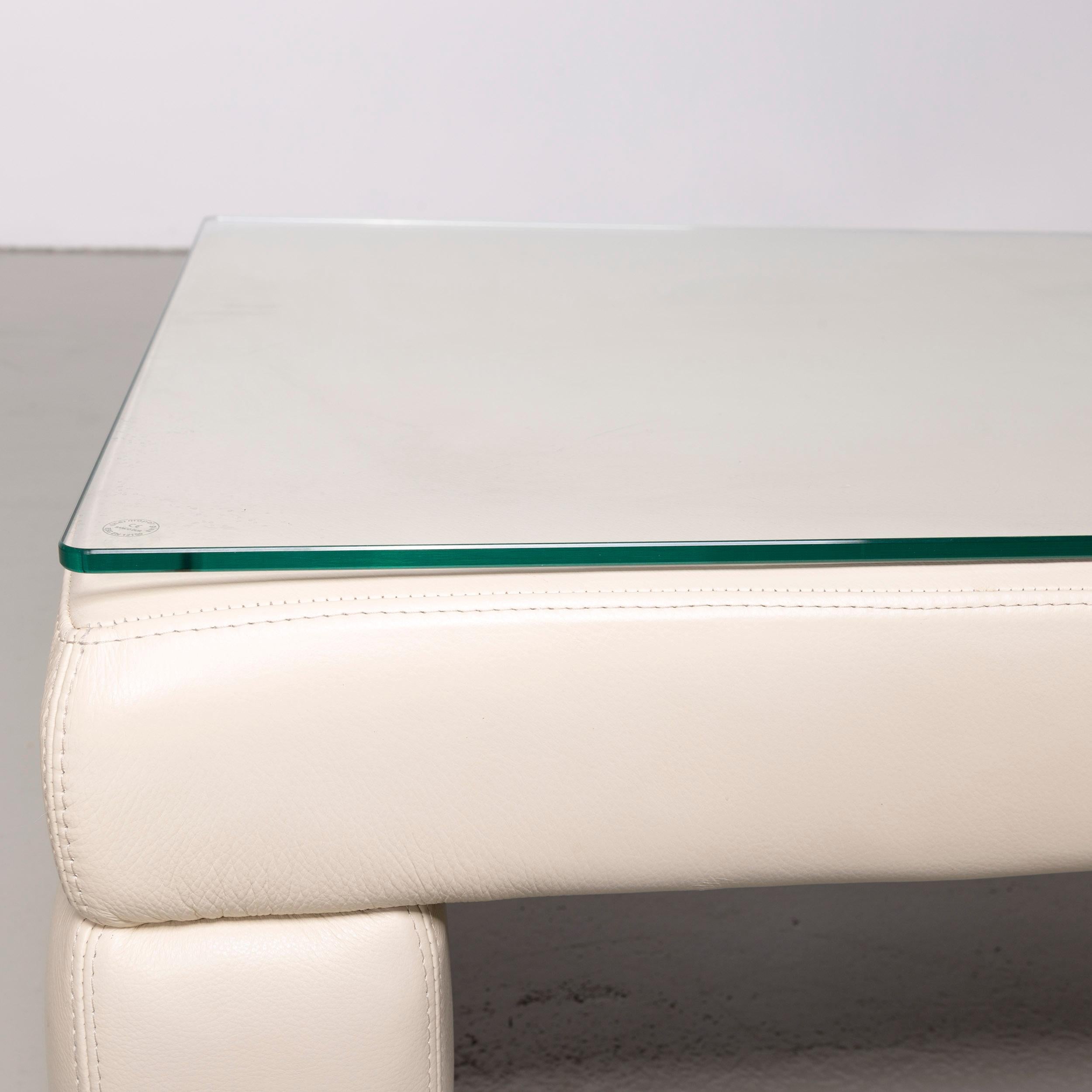 Contemporary Willi Schillig Designer Coffee Table Crème Leather Glass For Sale