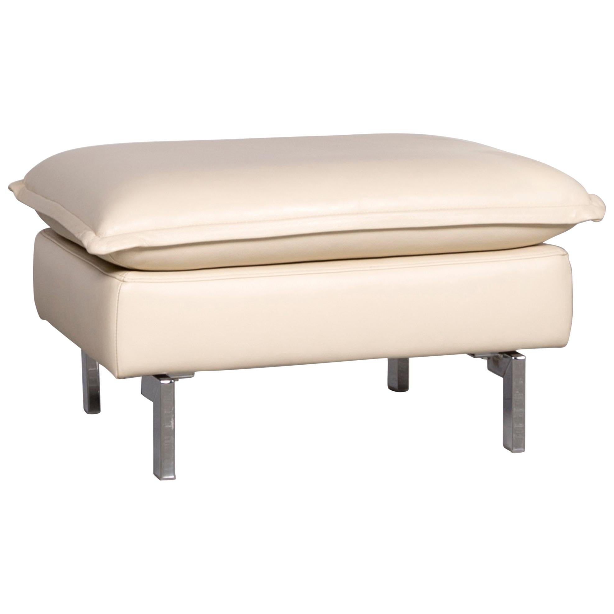 Willi Schillig Designer Footstool Creme Leather  For Sale