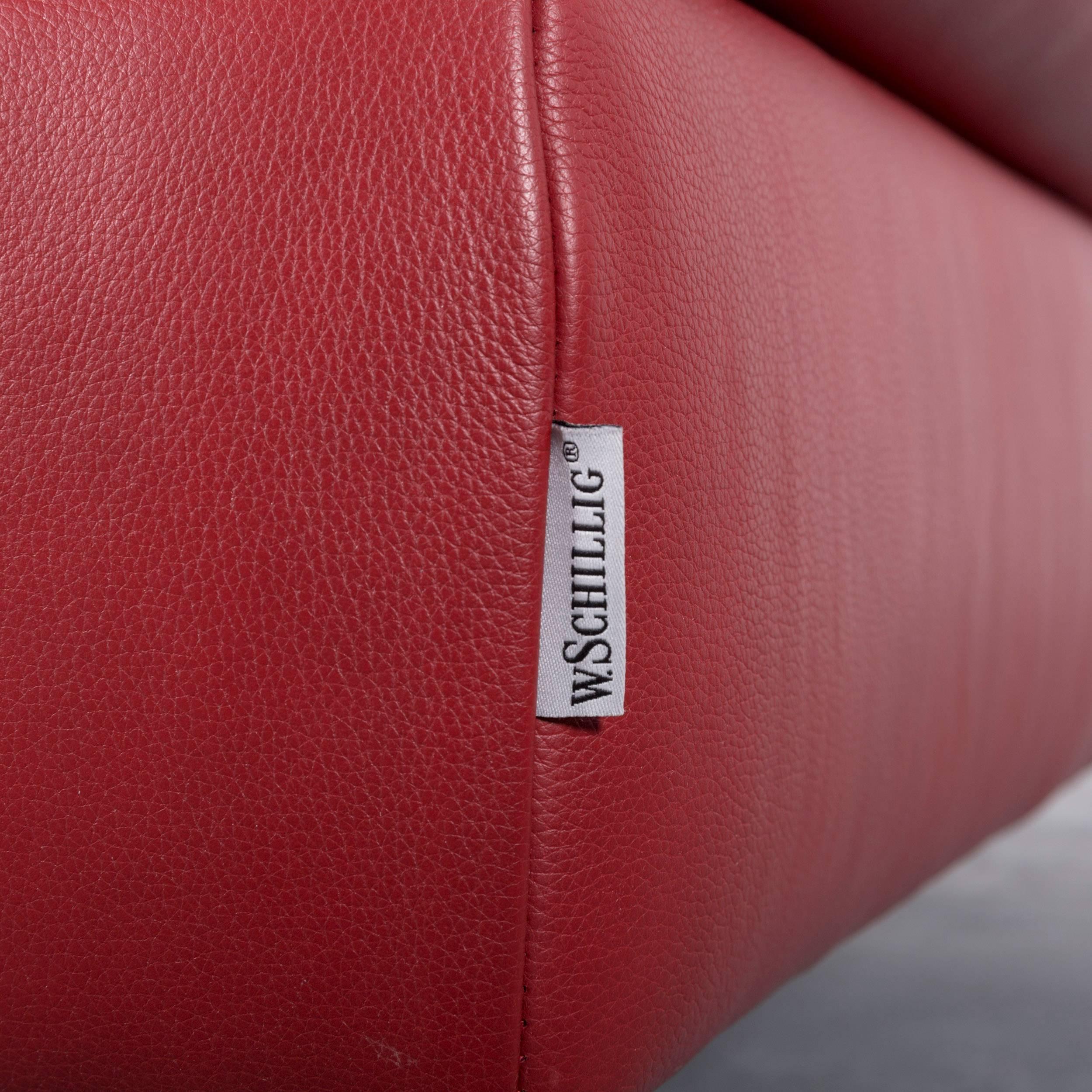 Willi Schillig Designer Footstool Red Leather Modern For Sale 1