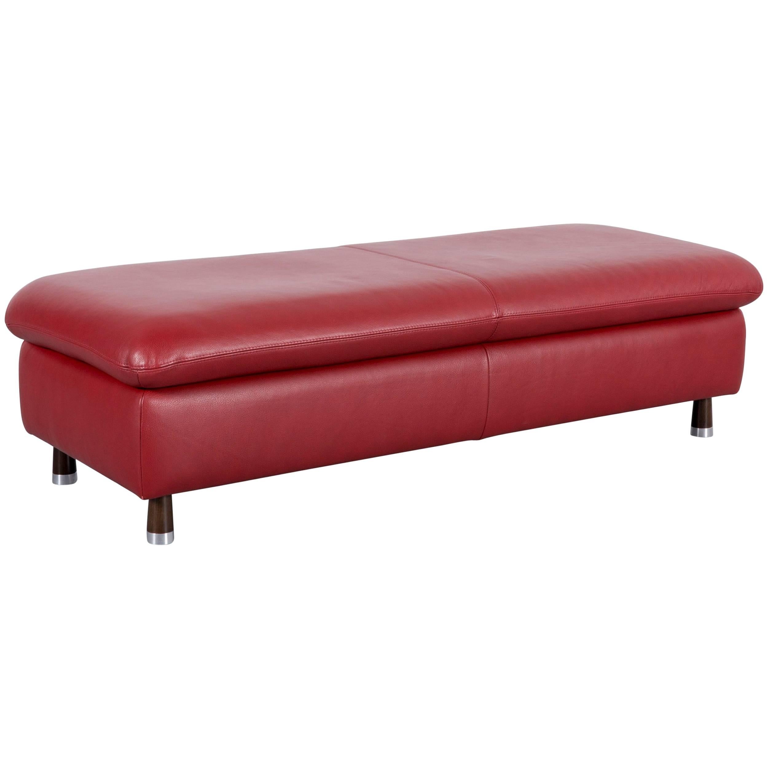 Willi Schillig Designer Footstool Red Leather Modern For Sale