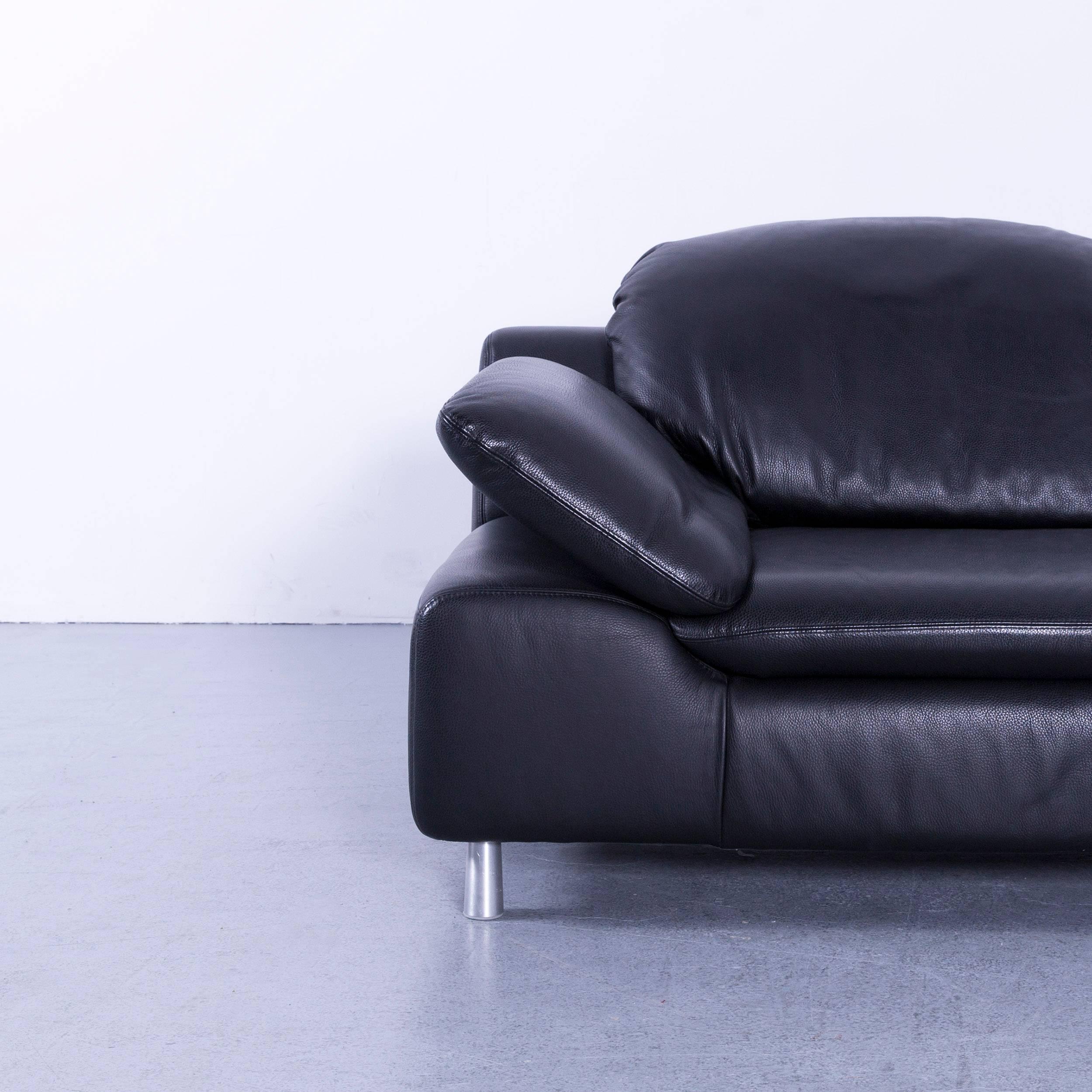 Willi Schillig designer leather corner sofa black full leather with functions.