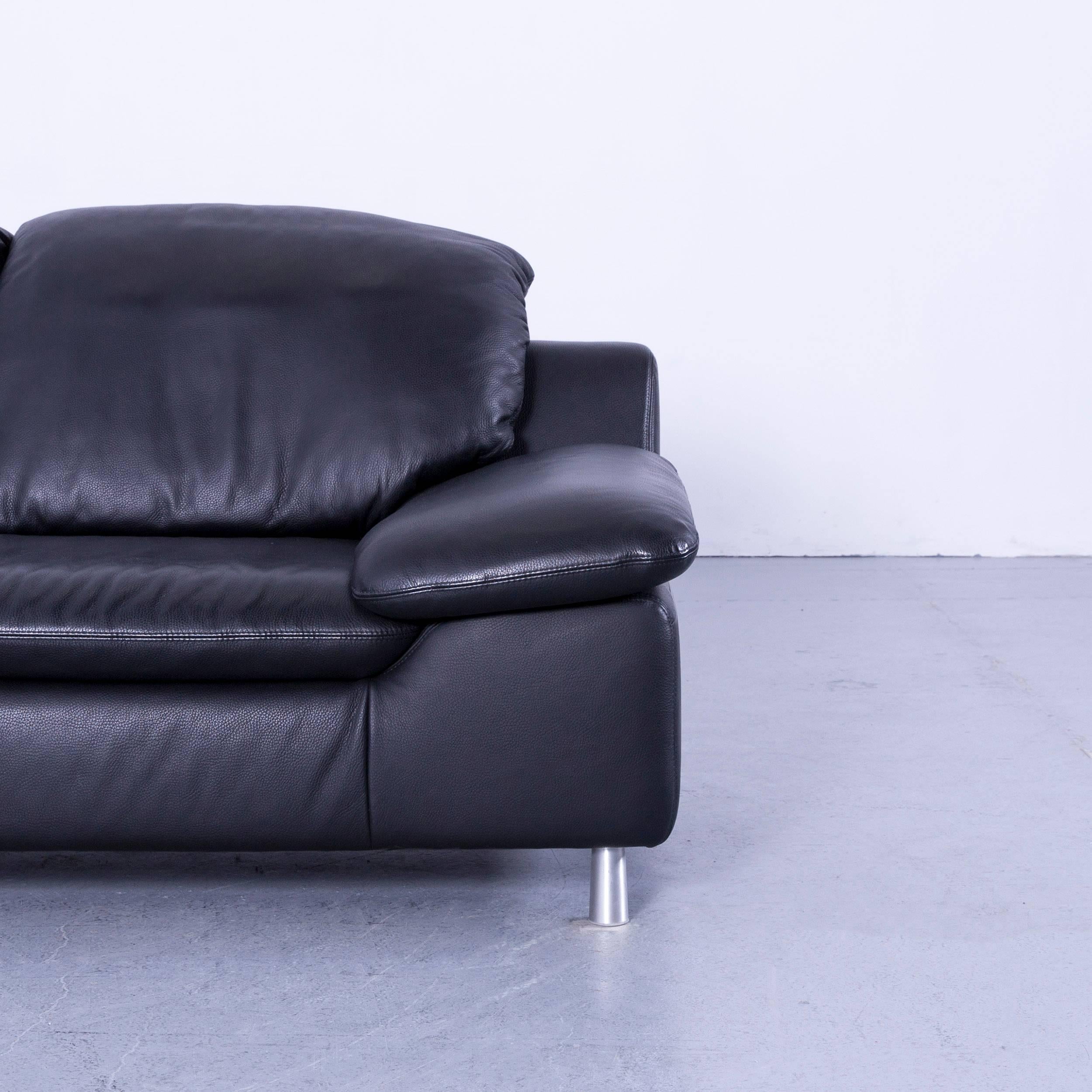 German Willi Schillig Designer Leather Corner Sofa Black Full Leather with Functions