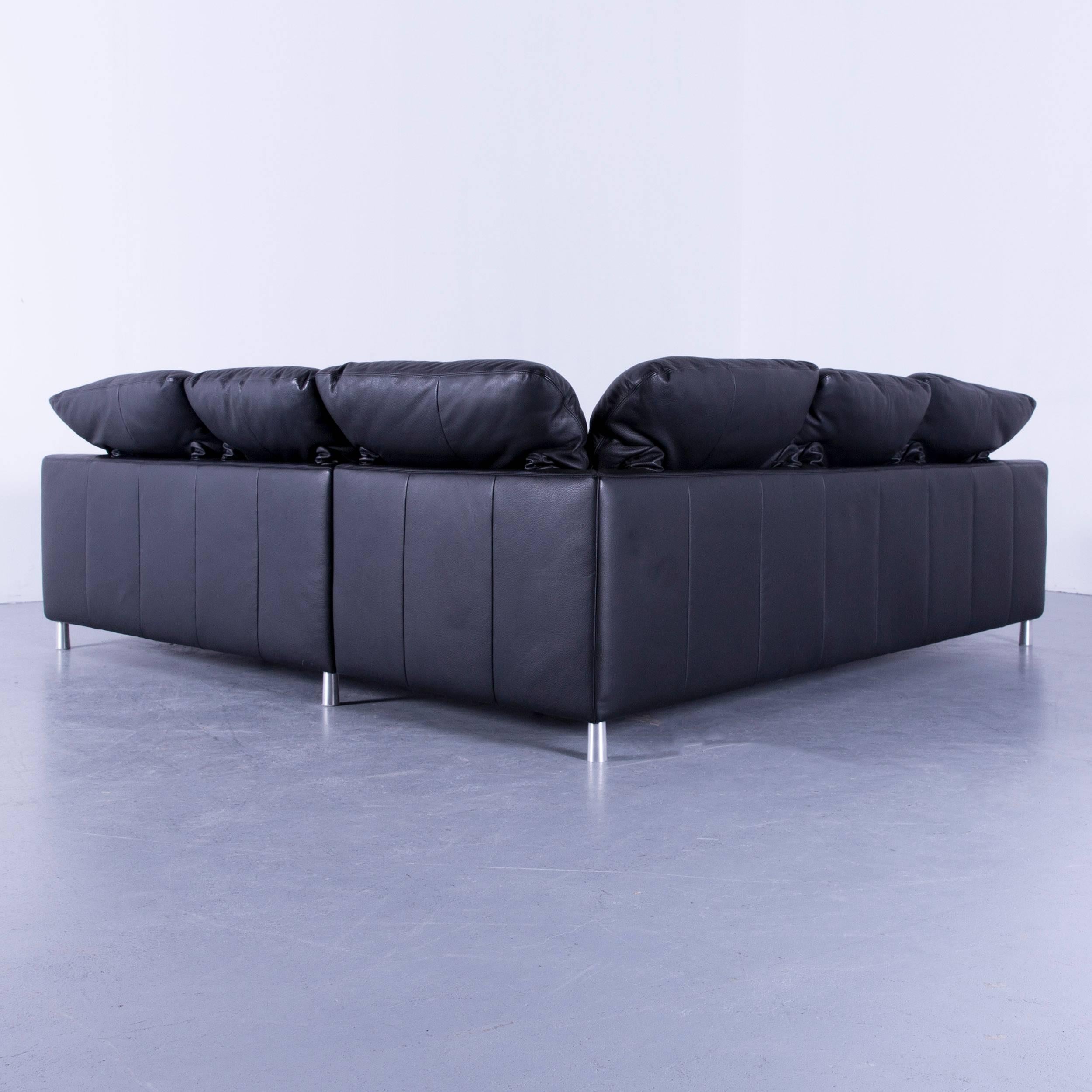 Willi Schillig Designer Leather Corner Sofa Black Full Leather with Functions 2