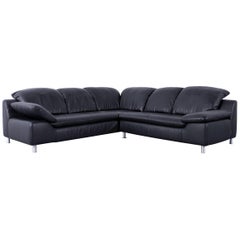 Willi Schillig Designer Leather Corner Sofa Black Full Leather with Functions