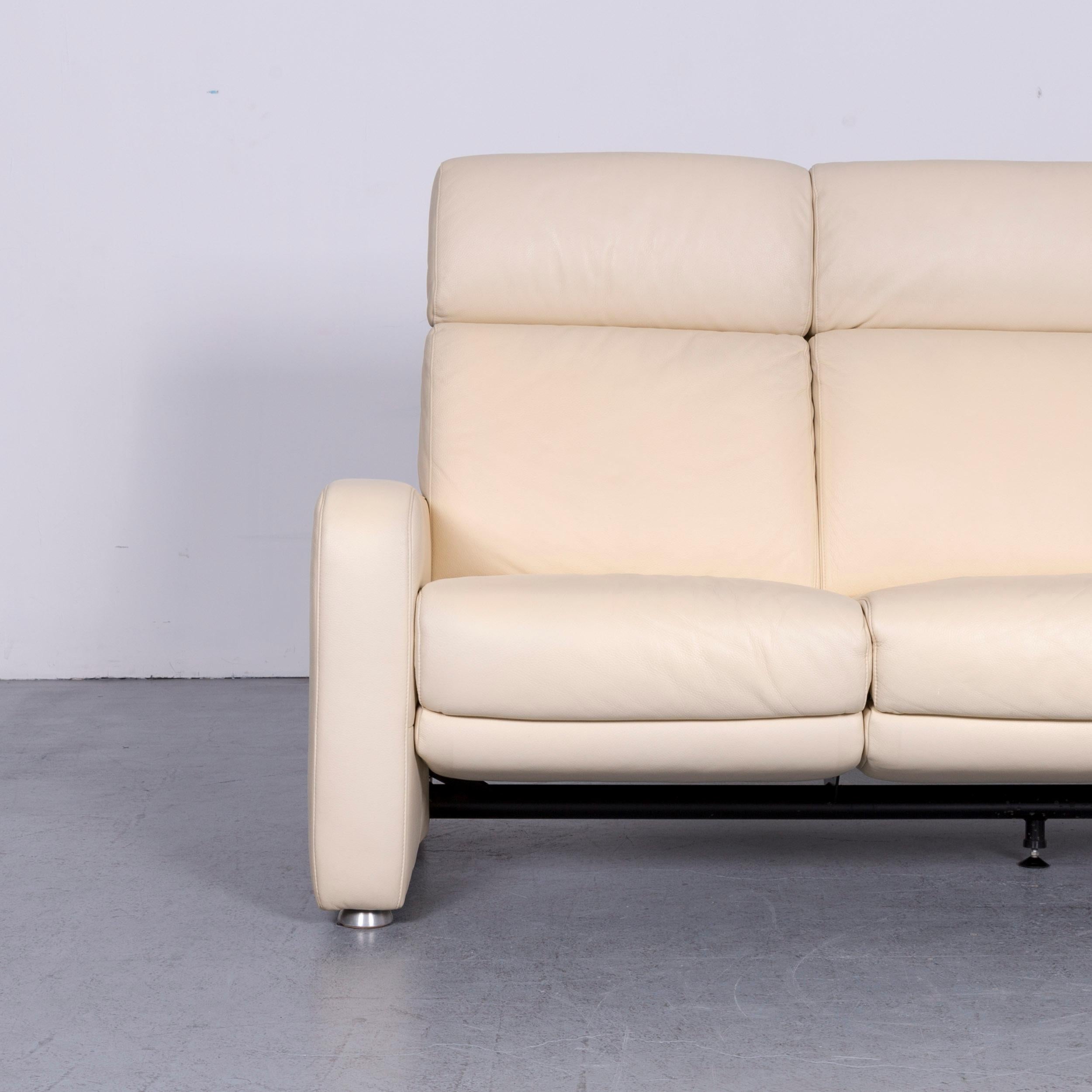 German Willi Schillig Designer Leather Sofa Beige Three-Seat Couch with Function