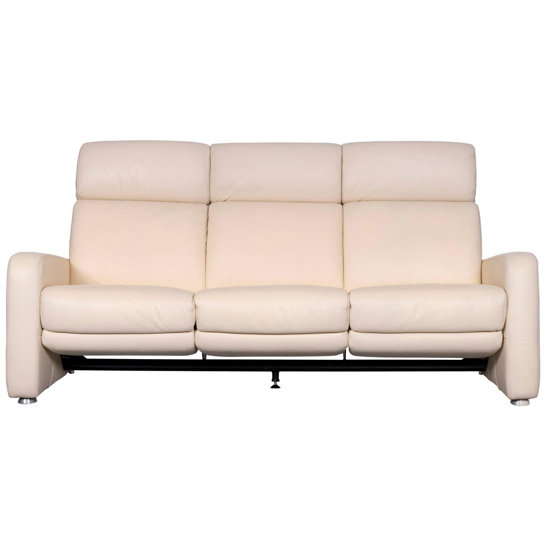 Willi Schillig Designer Leather Sofa Beige Three-Seat Couch with Function