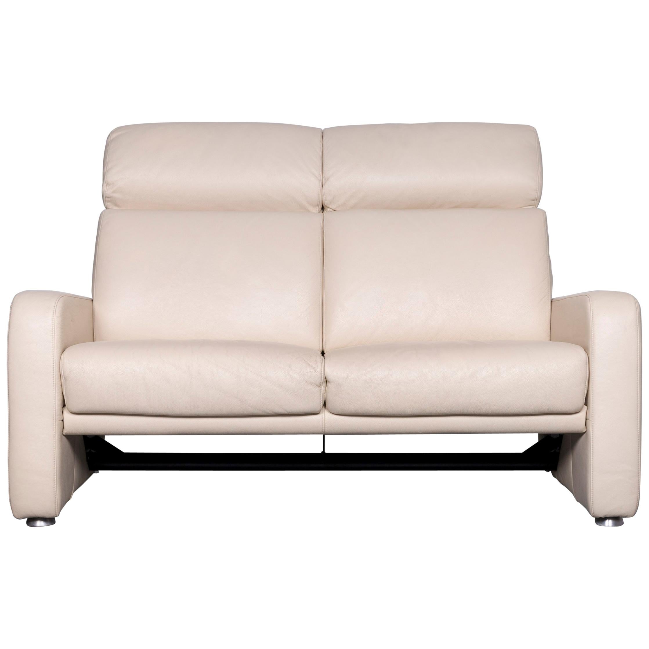 Willi Schillig Designer Leather Sofa Beige Two-Seat Couch For Sale