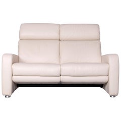 Willi Schillig Designer Leather Sofa Beige Two-Seat Couch Recliner Used Willi Schillig Designer Leather Sofa Beige Two-Seat Couch Recliner