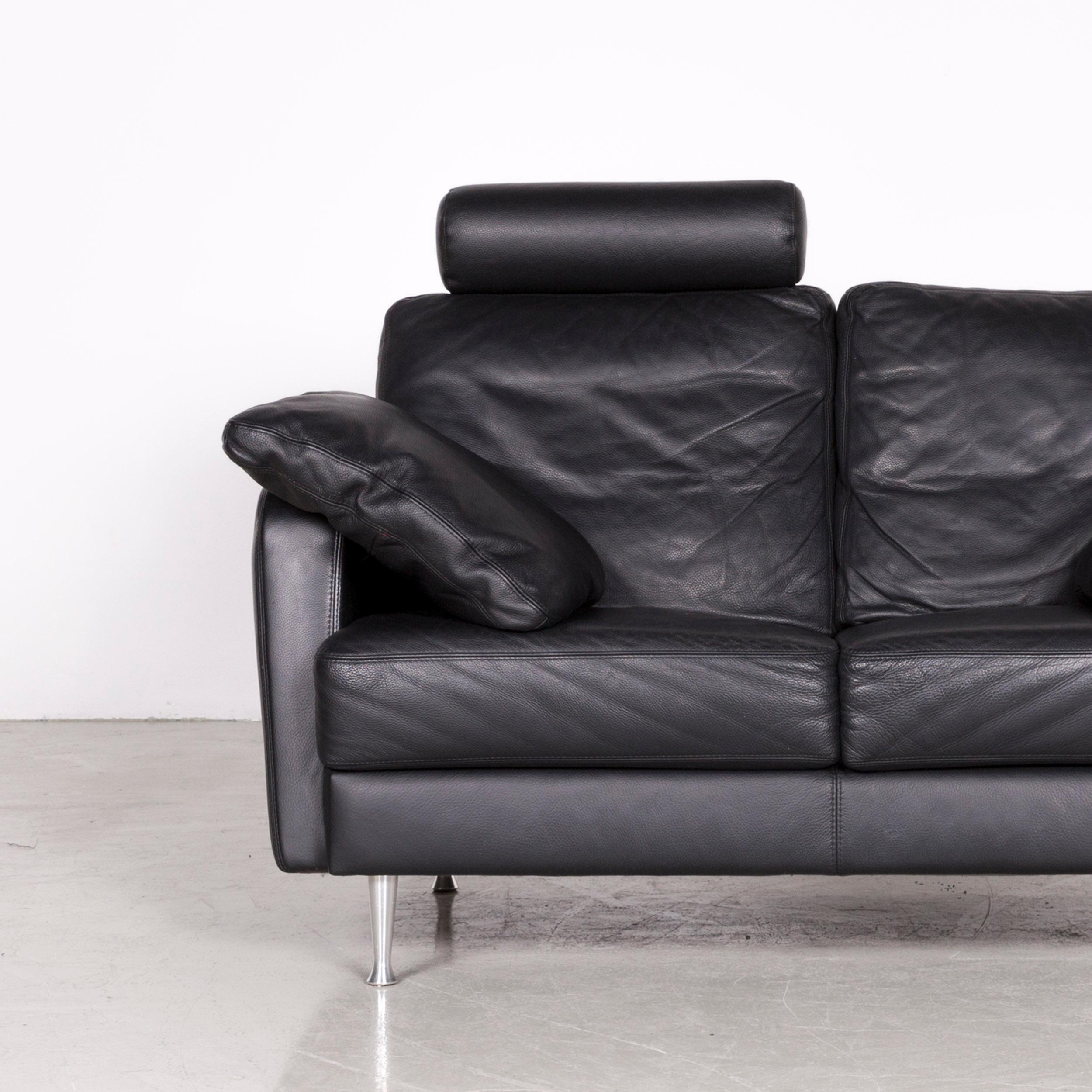 German Willi Schillig Designer Leather Sofa Black Two-Seat Couch