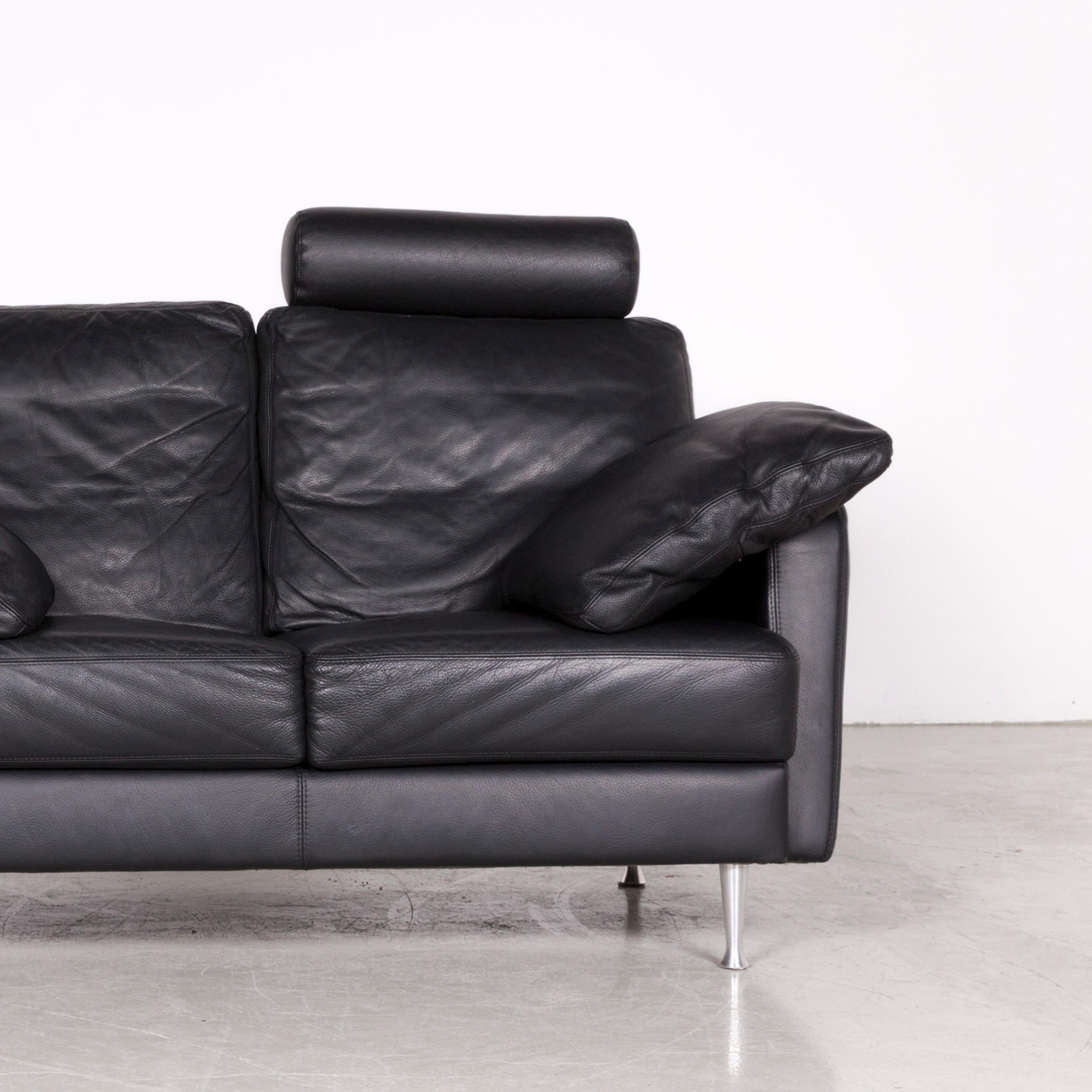 Willi Schillig Designer Leather Sofa Black Two-Seat Couch In Good Condition In Cologne, DE
