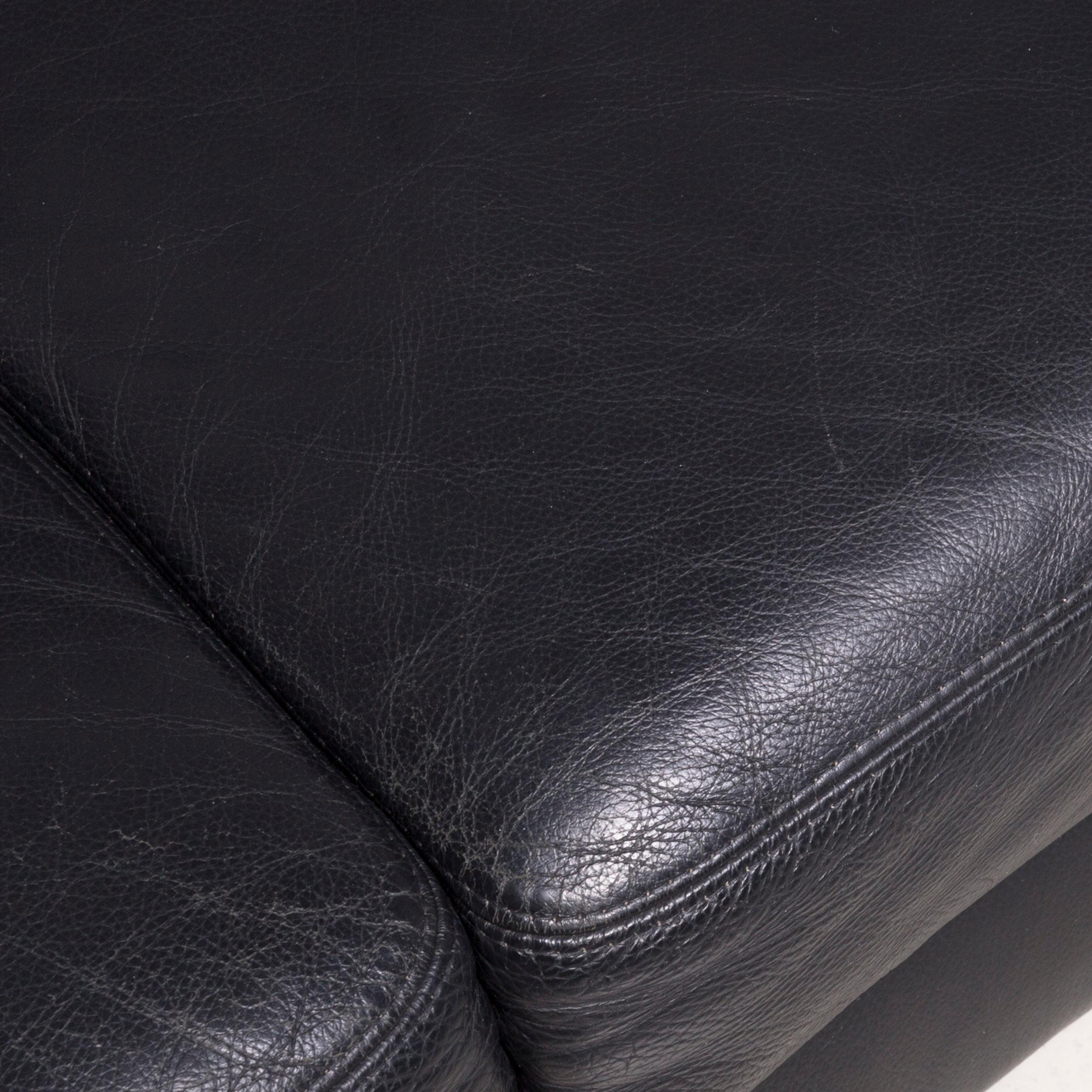 Contemporary Willi Schillig Designer Leather Sofa Black Two-Seat Couch