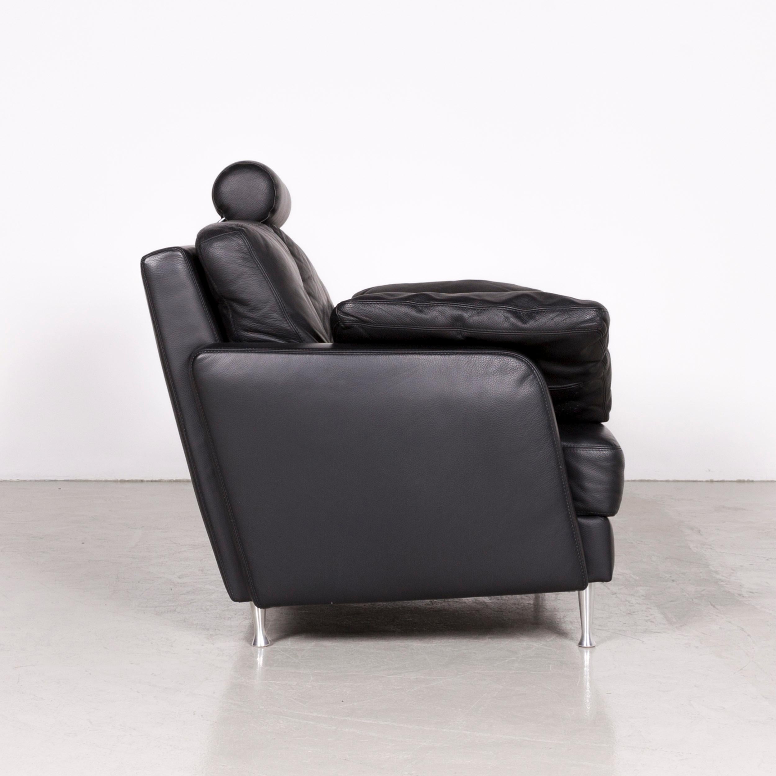 Willi Schillig Designer Leather Sofa Black Two-Seat Couch 2