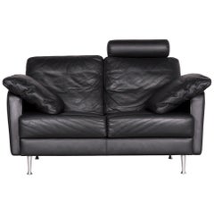 Willi Schillig Designer Leather Sofa Black Two-Seat Couch