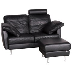 Willi Schillig Designer Leather Sofa Black Two-Seat Couch