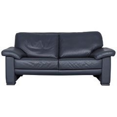 Willi Schillig Designer Leather Sofa Blue Two-Seat Couch