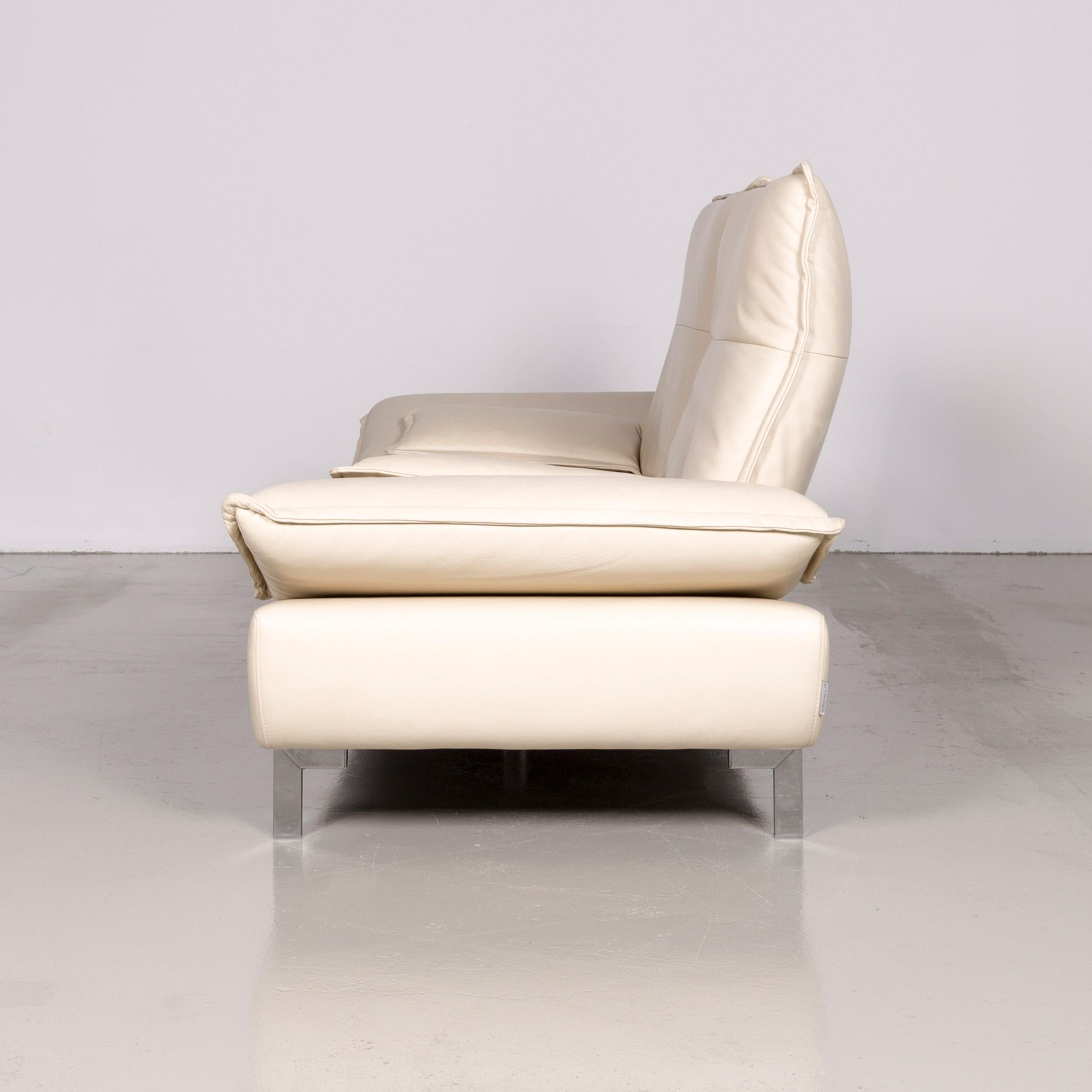 Willi Schillig Designer Leather Sofa Crème Three-Seat Couch For Sale 7