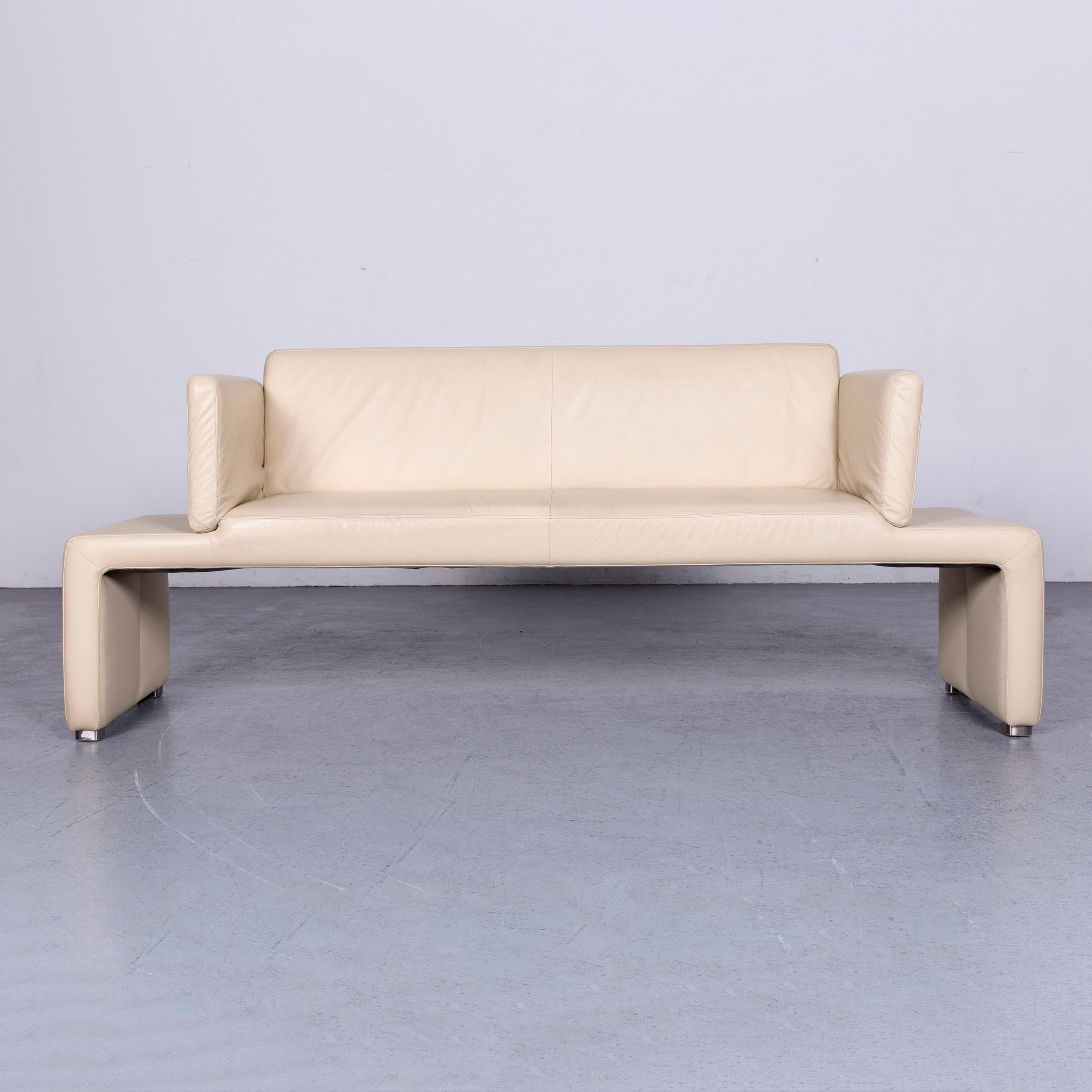 German Willi Schillig Designer Leather Sofa Crème Three-Seat Couch For Sale