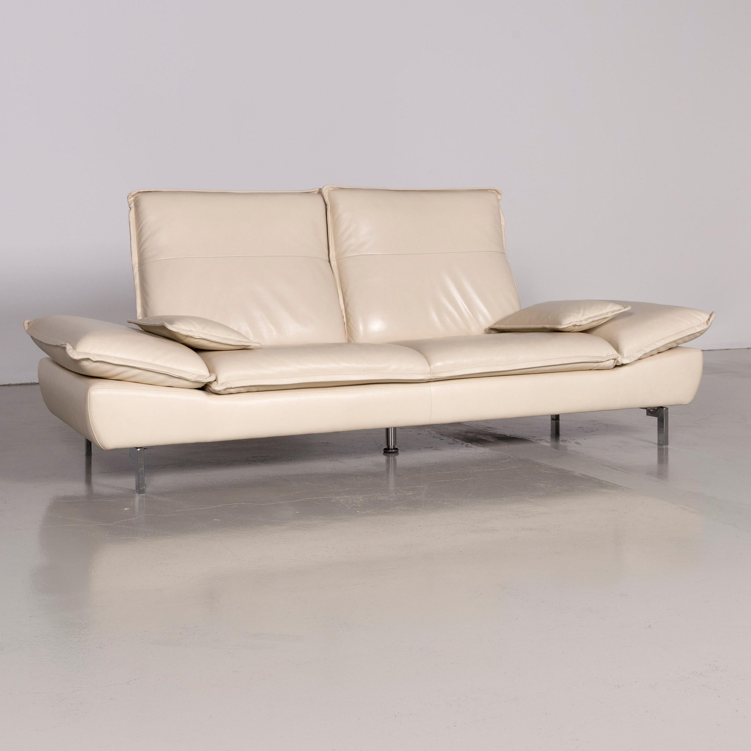 German Willi Schillig Designer Leather Sofa Crème Three-Seat Couch For Sale
