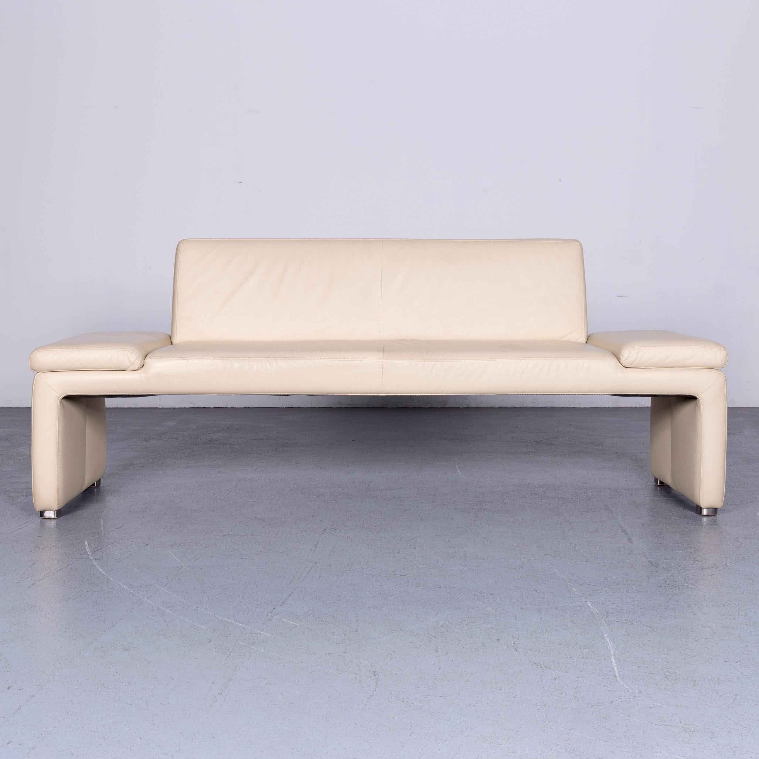 Willi Schillig Designer Leather Sofa Crème Three-Seat Couch In Good Condition For Sale In Cologne, DE
