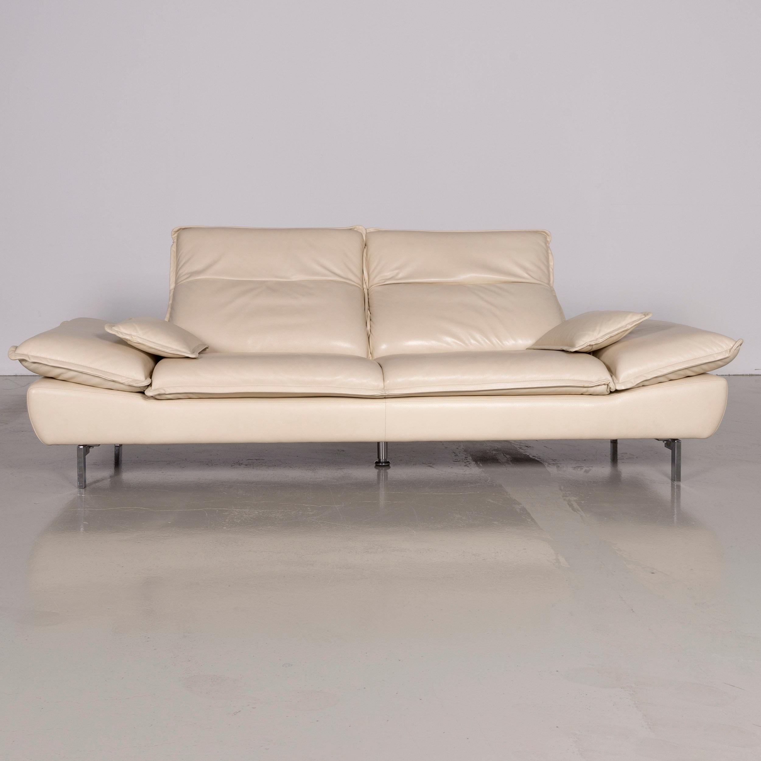 Contemporary Willi Schillig Designer Leather Sofa Crème Three-Seat Couch For Sale