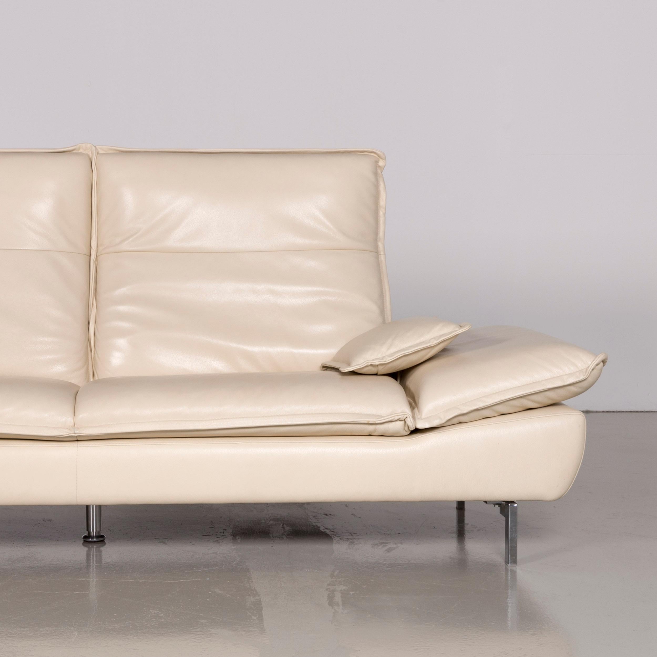 Willi Schillig Designer Leather Sofa Crème Three-Seat Couch For Sale 2
