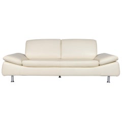Willi Schillig Designer Leather Sofa Crème Three-Seat Couch